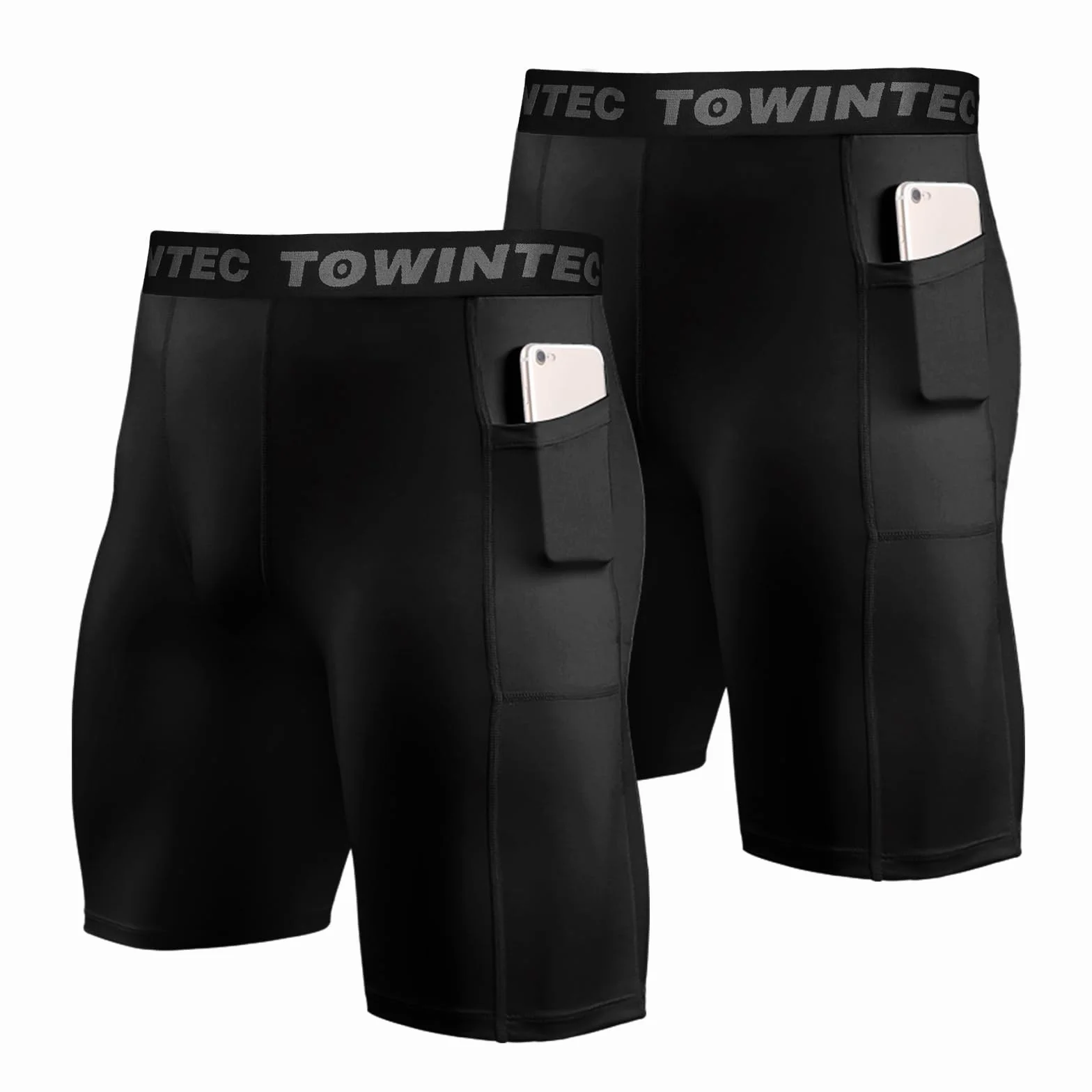 Męskie spodenki kompresyjne z kieszenią sportowe legginsy do biegania spandex warstwa bazowa krótkie