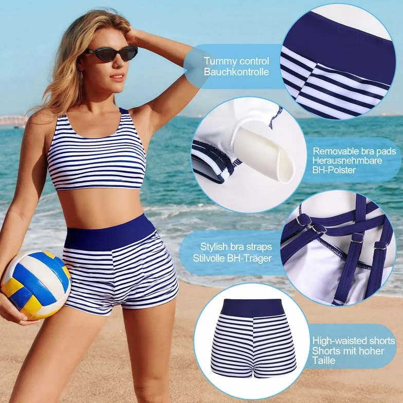 JASAMBAC 3-częściowy strój kąpielowy tankini dla kobiet strój kąpielowy tank top z topem bikini zestaw szortów