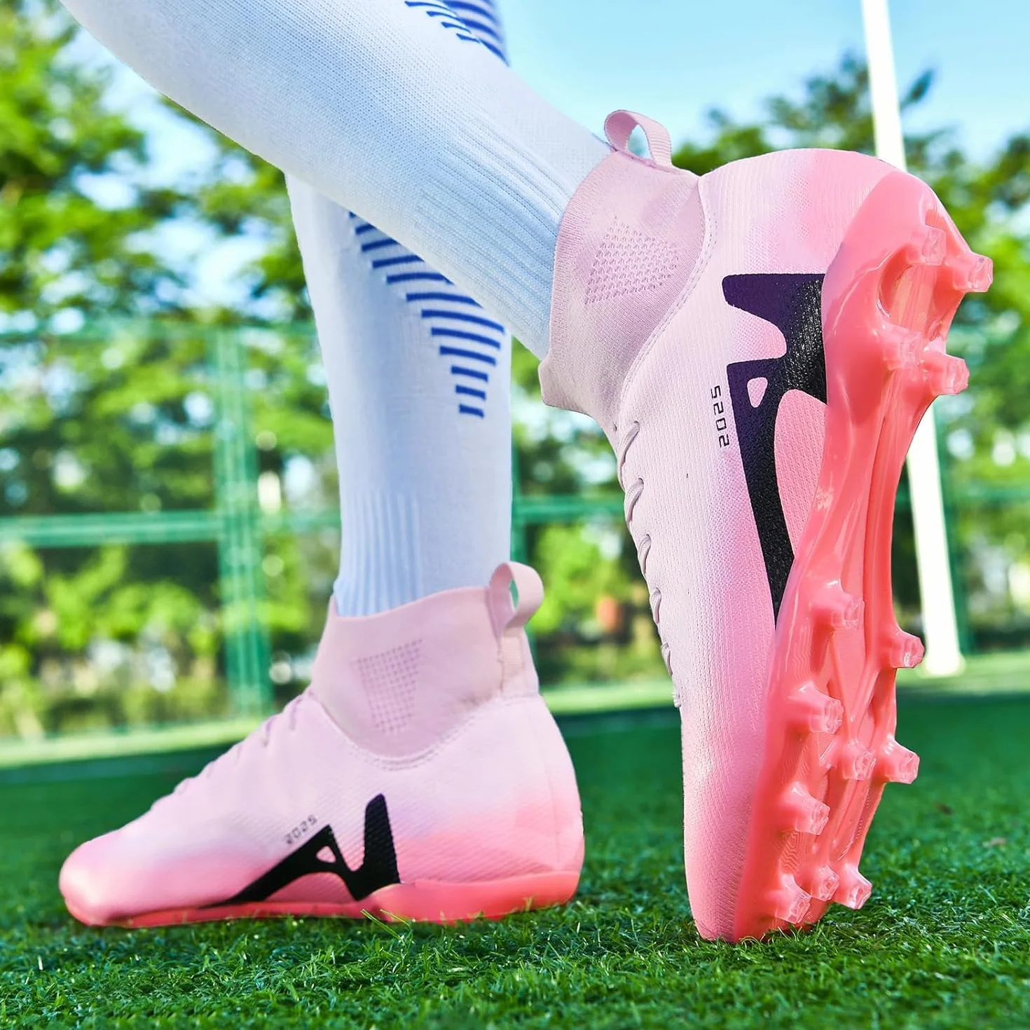 Męskie buty do piłki nożnej, z wysoką cholewką i kolcami, buty do piłki nożnej, dla dzieci, profesjonalne buty treningowe, sportowe buty piłkarskie., 38 EU