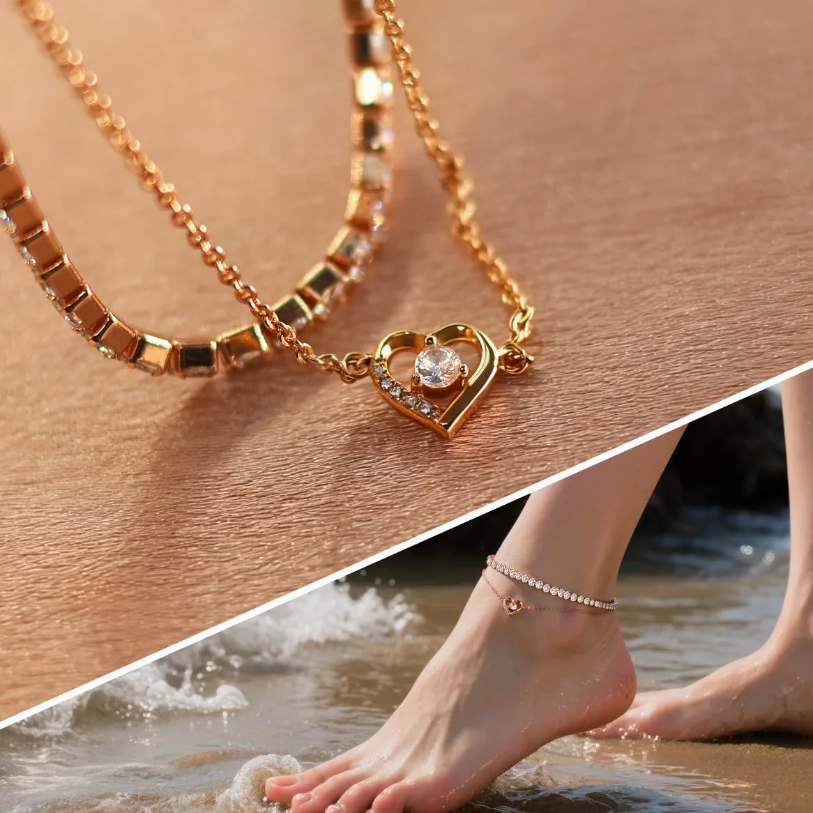 Bransoletka na nogę w stylu tenisowym z moissanitem, 4 mm diamentów hodowanych w laboratorium, grubiej pokryta 18K różowym złotem, regulowana złota bransoletka na nogę dla kobiet, prezent z biżuterii.