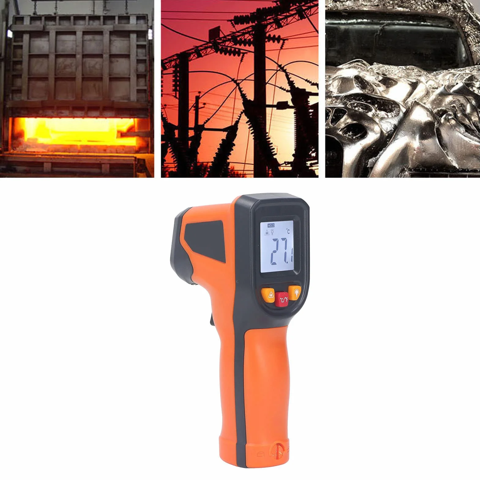 Termometr na podczerwień do Gotowania, Cyfrowy Pomiar Temperatury Bezkontaktowy Laserowy Pistolet do Pomiaru Temperatury żywności Podświetlany Wyświetlacz LCD Negatywny od 50 do