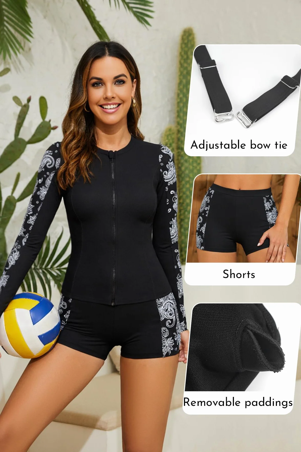Rash Guard 3-częściowy strój kąpielowy z długim rękawem, z zamkiem błyskawicznym, ochrona przed słońcem