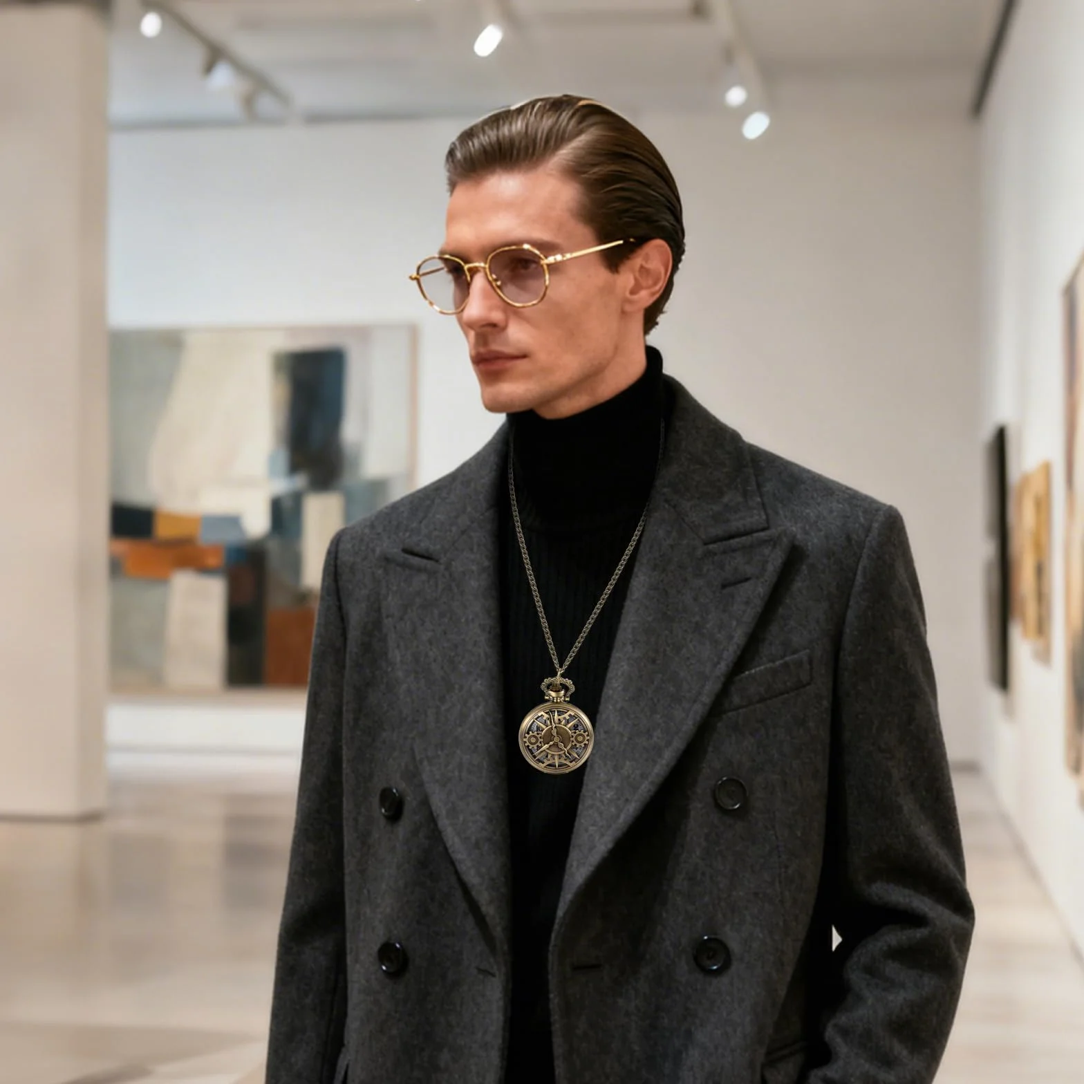 JewelryWe Zegarek kieszonkowy męski retro analogowy kwarcowy brąz