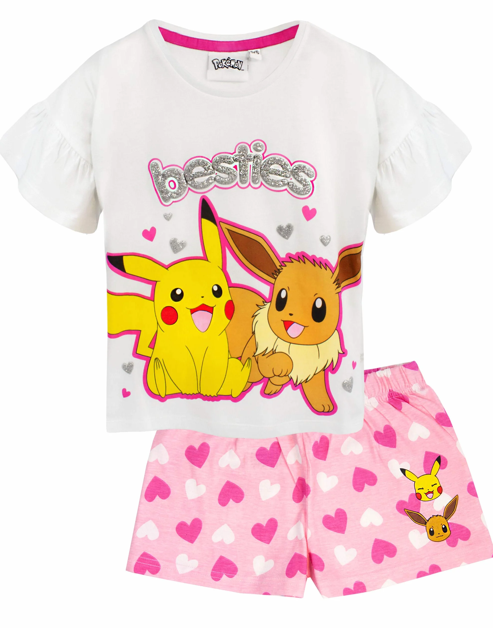 Piżama Pokemon Pikachu & Eevee Rękaw z falbanką Długie LUB krótkie nogi Dziewczyny PJs
