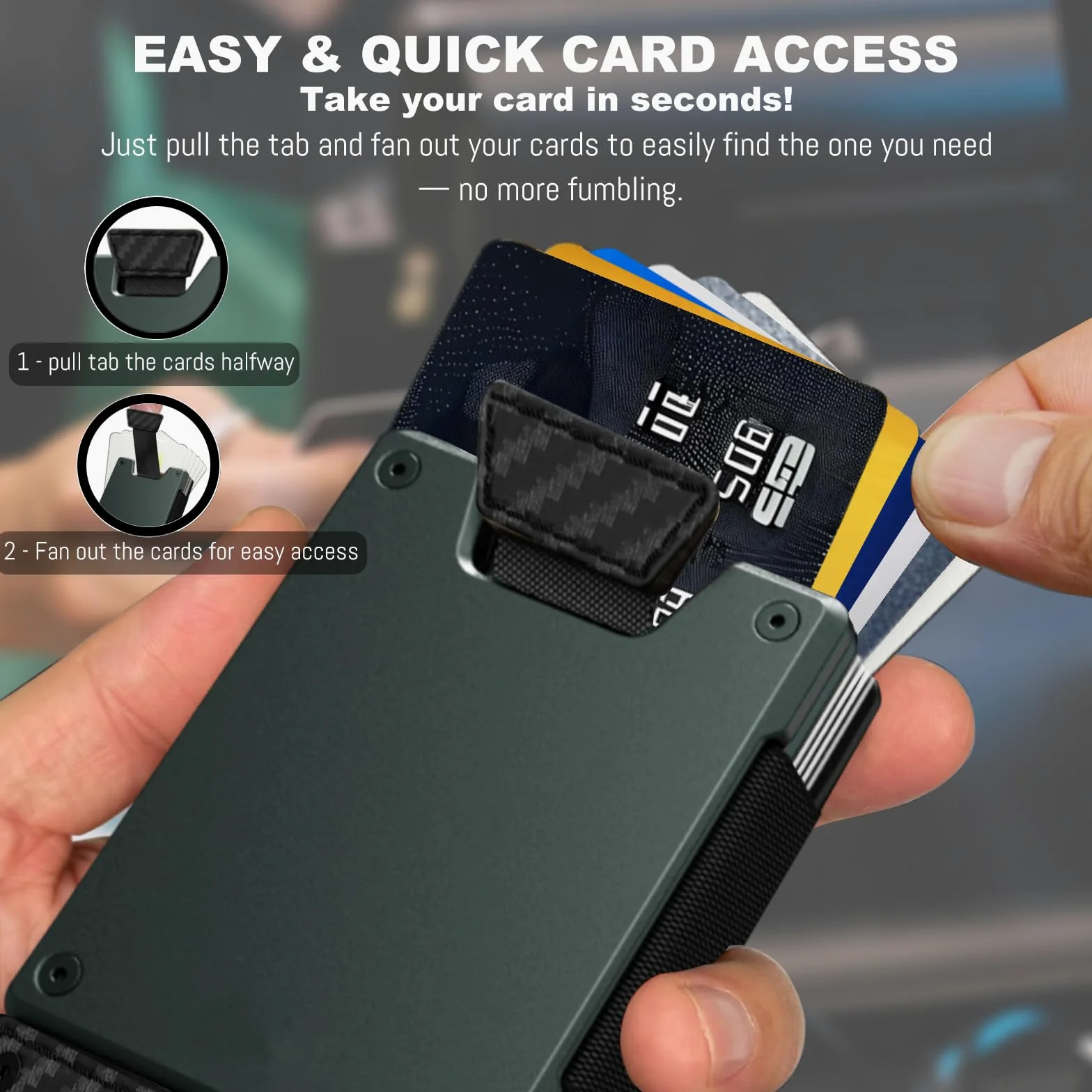 ZXLIHS Wąski portfel męski - minimalistyczny kompaktowy portfel i etui na karty 25+, portfele z przednią kieszenią chronioną RFID dla mężczyzn ze zintegrowanym elastycznym paskiem gotówkowym 10+
