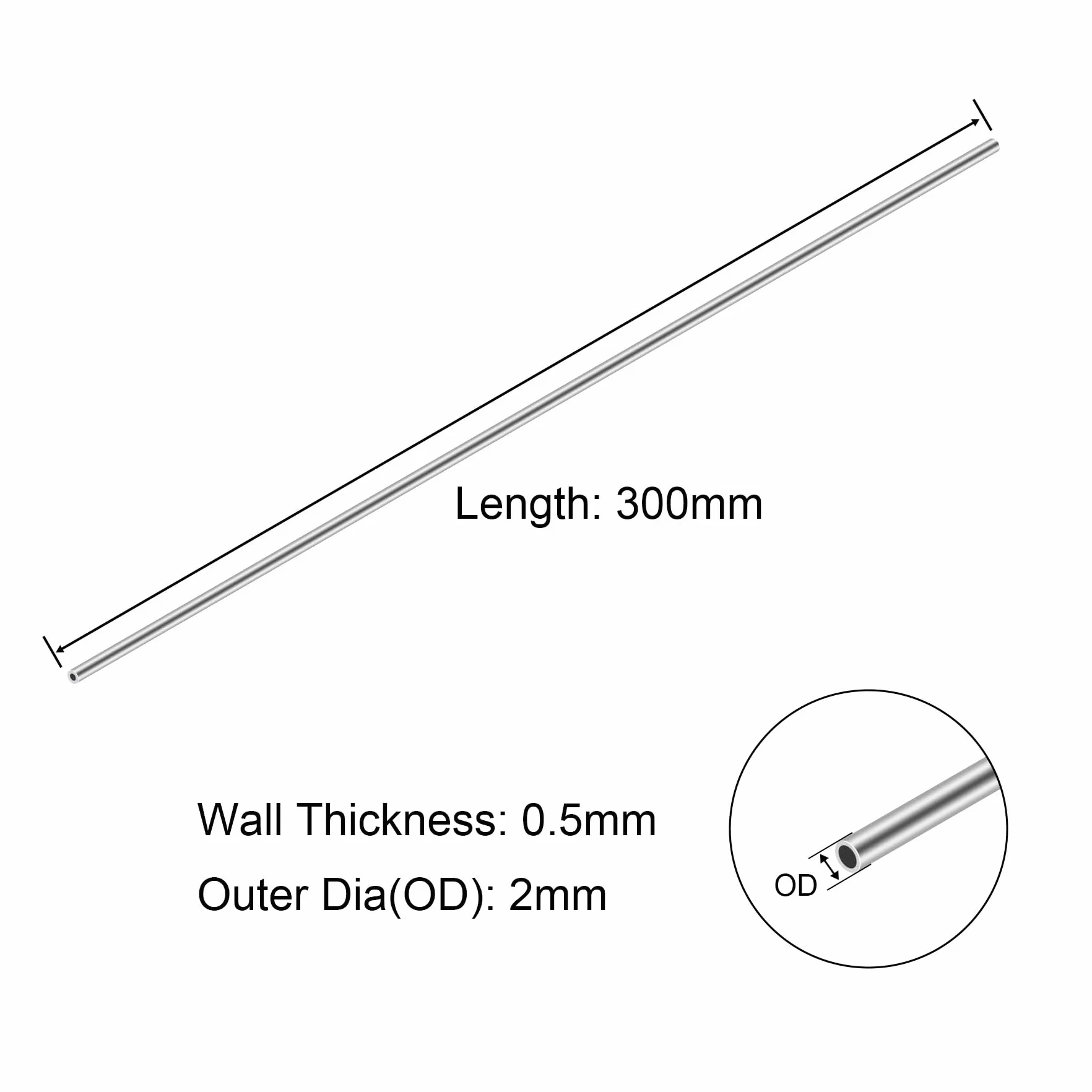 3 szt. okrągłych rur ze stali nierdzewnej, 304 bezszwowa metalowa prosta rura 2 mm średnica zewnętrzna 0,5 mm grubość ścianki 300 mm długość przemysłowa prosta rura