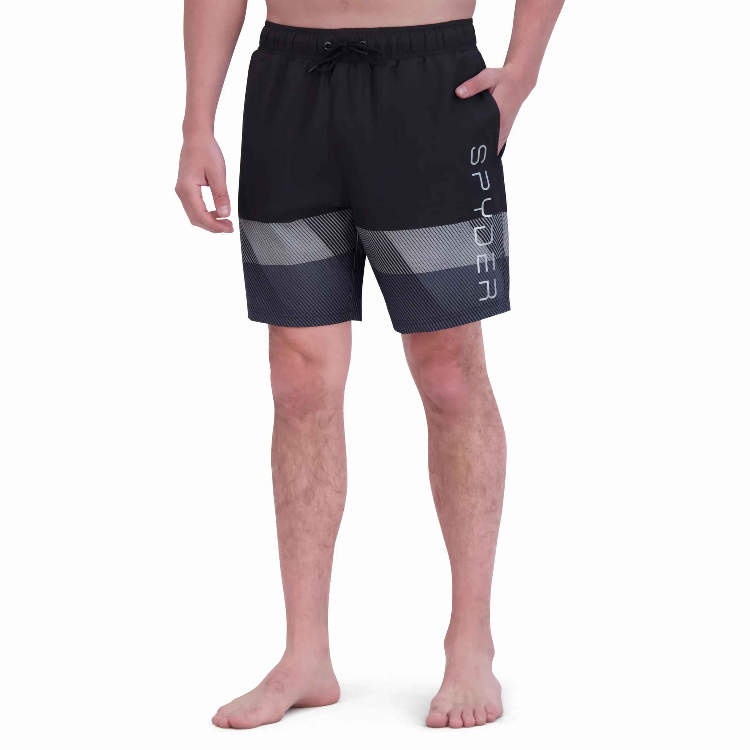 Spyder Spodenki kąpielowe Mężczyźni Swim Trunks, Stretch, Quick-dry, 7-inch Board Shorts, Upf+, Pockets, Compression Brief Liner