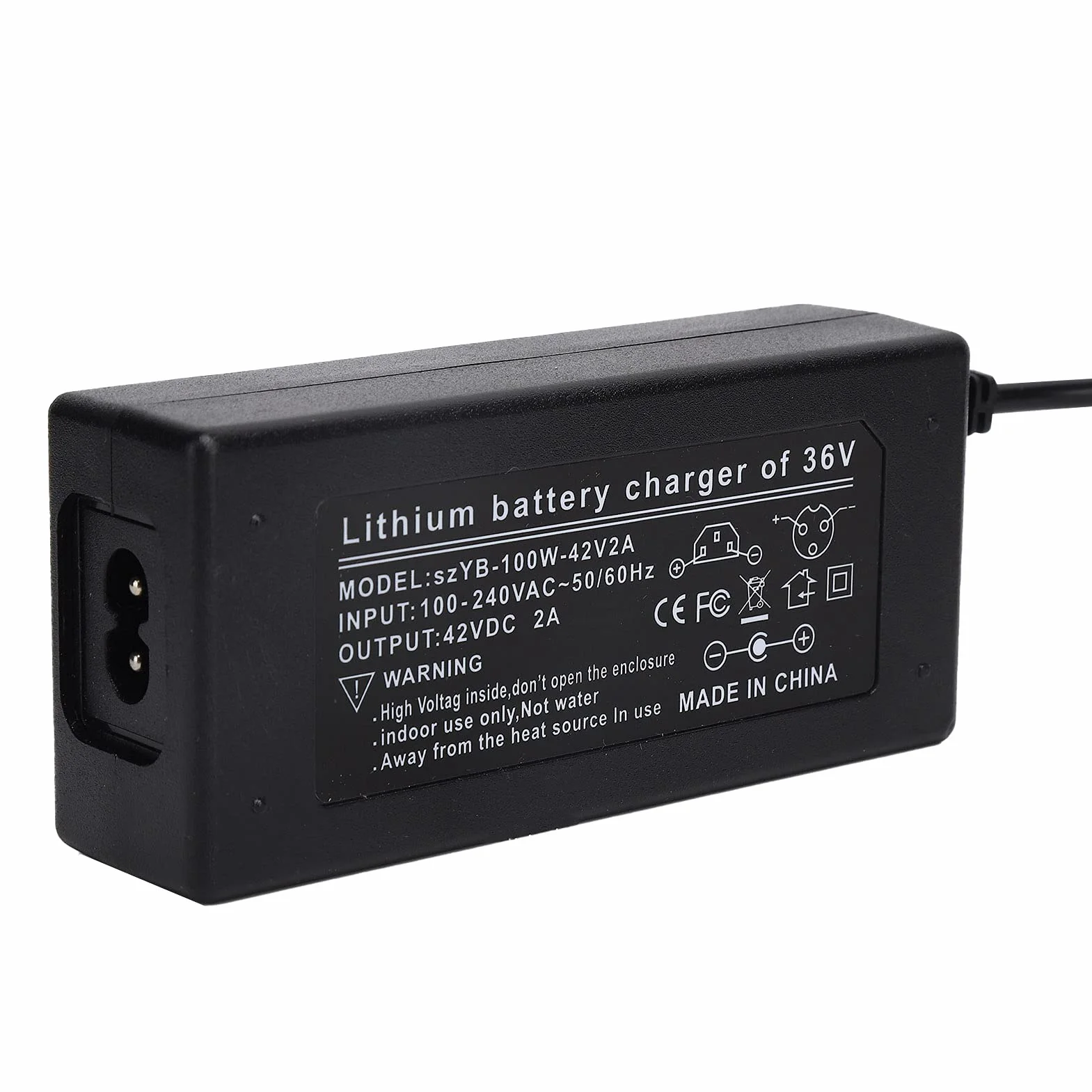 Zastosowanie Zasilacza Pojazdy Elektryczne, Akumulatory Itp. Złącze Męskie 42 V 2 A DC 5,5 Mm do Akumulatora Litowo-jonowego 36 V AC 100-240 V 50/60 Hz. Czarny(EU)