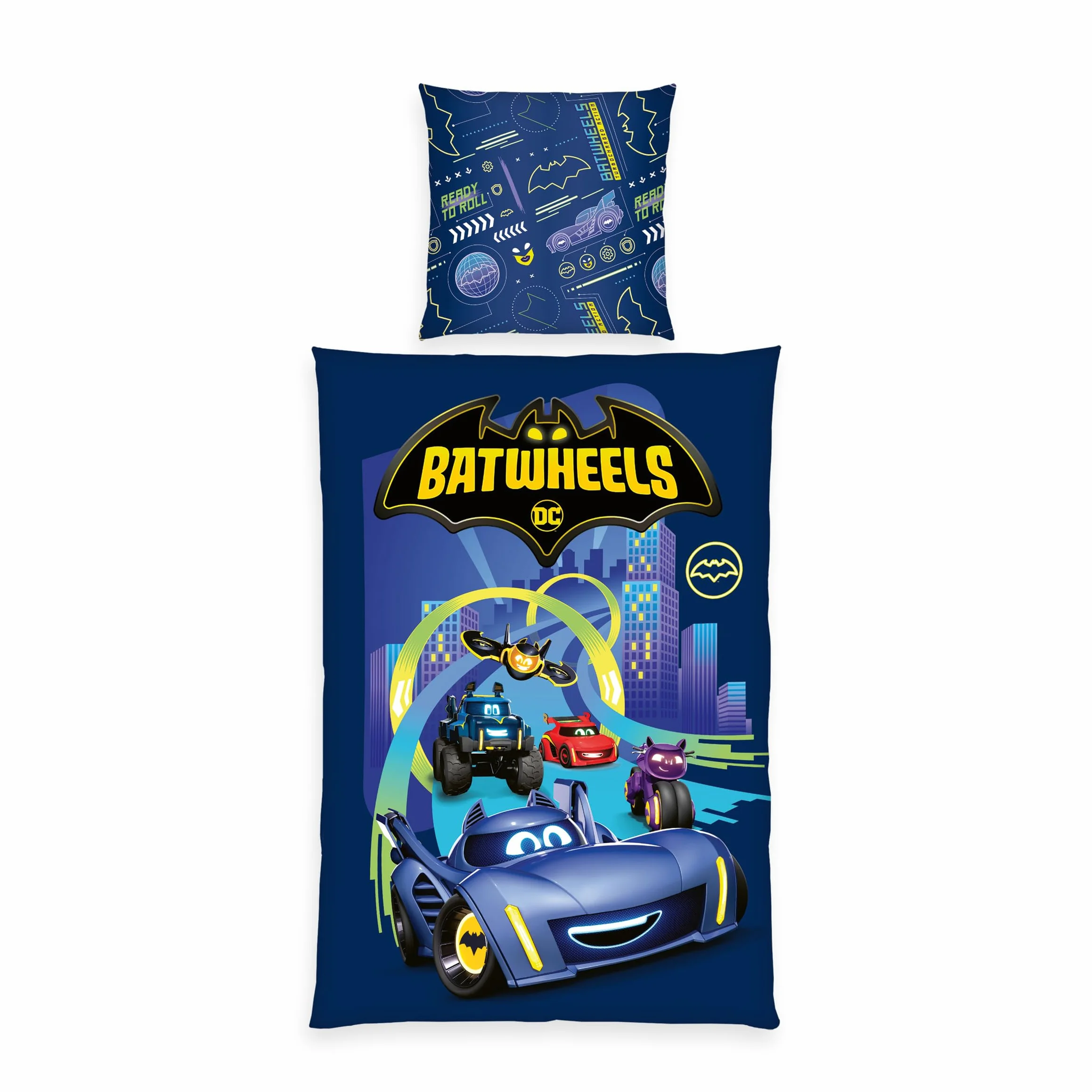 Herding Batwheels pościel, poszewka na poduszkę ok. 80 x 80 cm, poszwa na kołdrę ok. 135 x 200 cm, z lekko przesuwanym zamkiem błyskawicznym, 100% bawełna/Renforcé