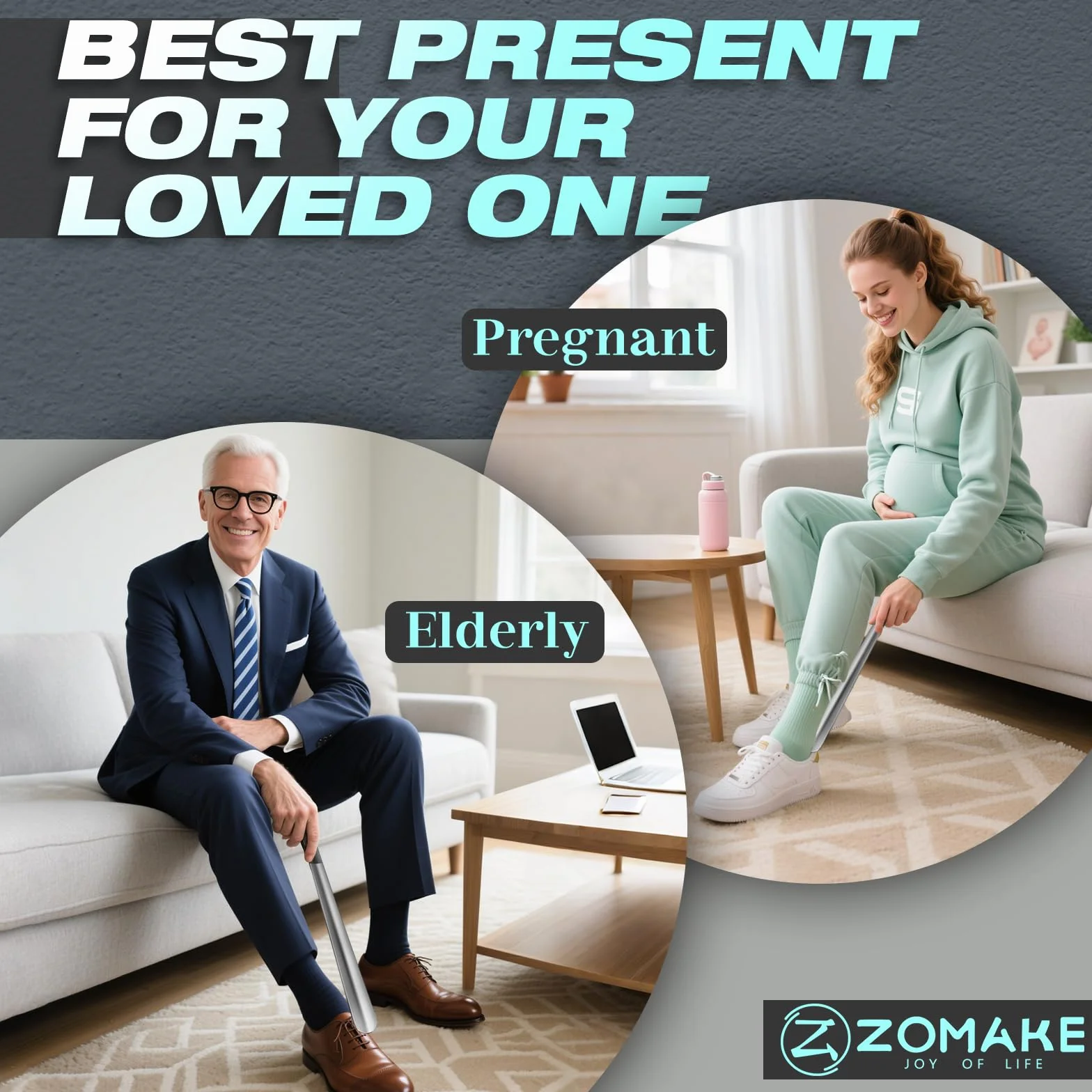 ZOMAKE Łyżka Do Butów Metalowa Długa 2Szt,Długa Łyżka Do Buty Ze Stali Nierdzewnej 42cm - Srebrna Łyżka Do Stóp Długa Stajnia Z Gumowym Pokrowcem Dla Seniorów (42cm 2Szt)