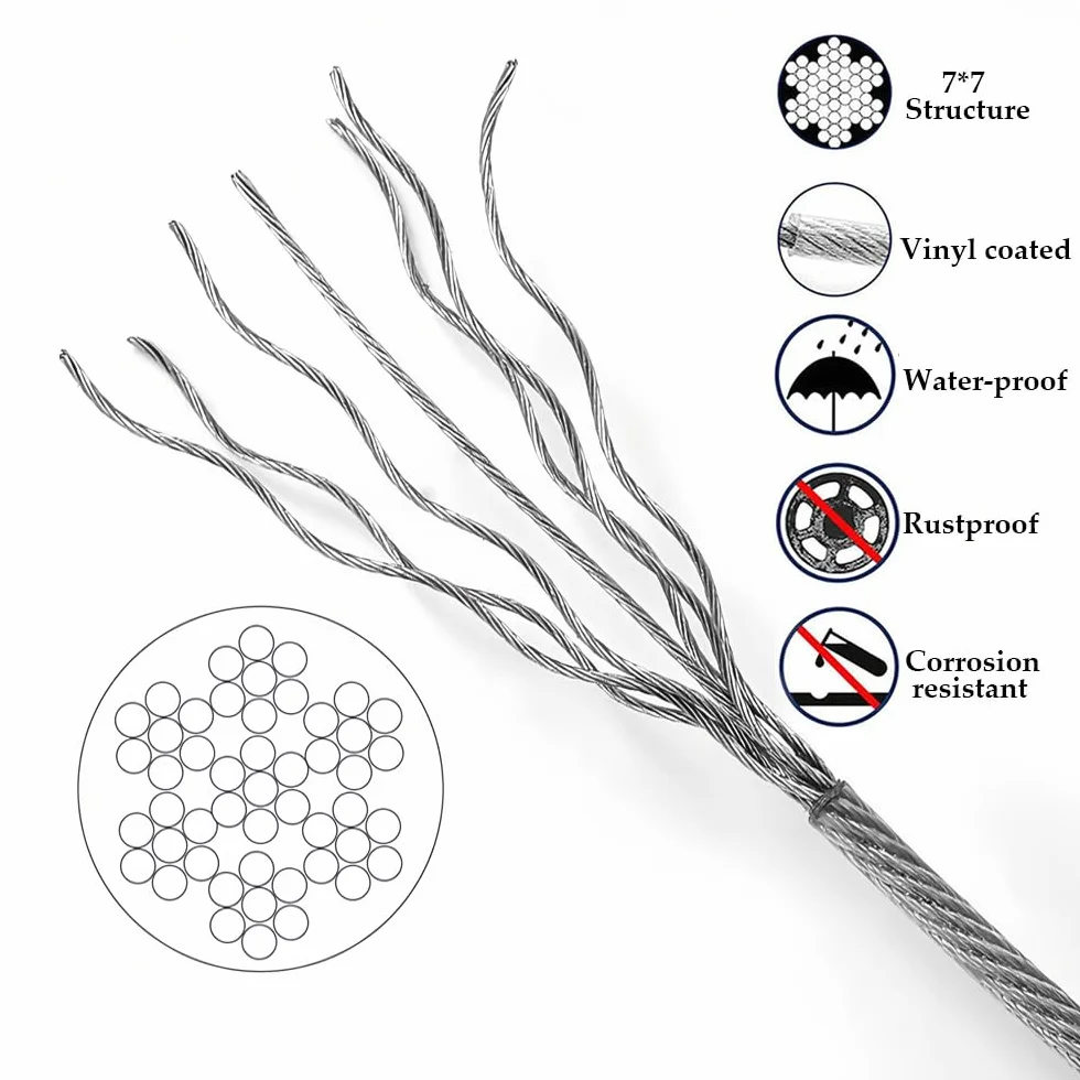 Zestaw kabli ze stali nierdzewnej 10 m, kabel ze stali nierdzewnej 2 mm powlekany pcv do zawieszenia świetlnego do roślin wspinaczkowych kurtyna pergola lina do prania