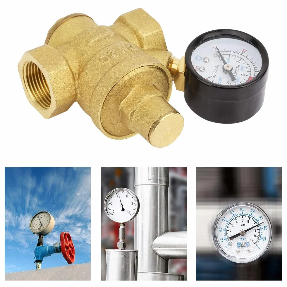 Regulator Ciśnienia Wody, Typ Tłokowy DN20 Regulowany Mosiężny Regulator Ciśnienia Wody z Miernikiem Manometrycznym do Domu Zawór Redukcyjny Ciśnienia Wody w Budynkach Mieszkalnych