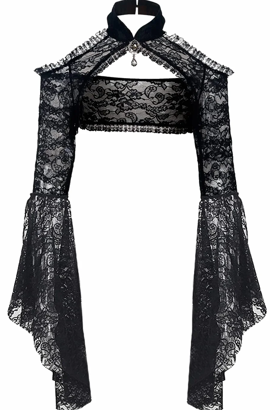 keland Damskie gotyckie koronkowe swetry górna część długie rękawy bolerko Crop Top