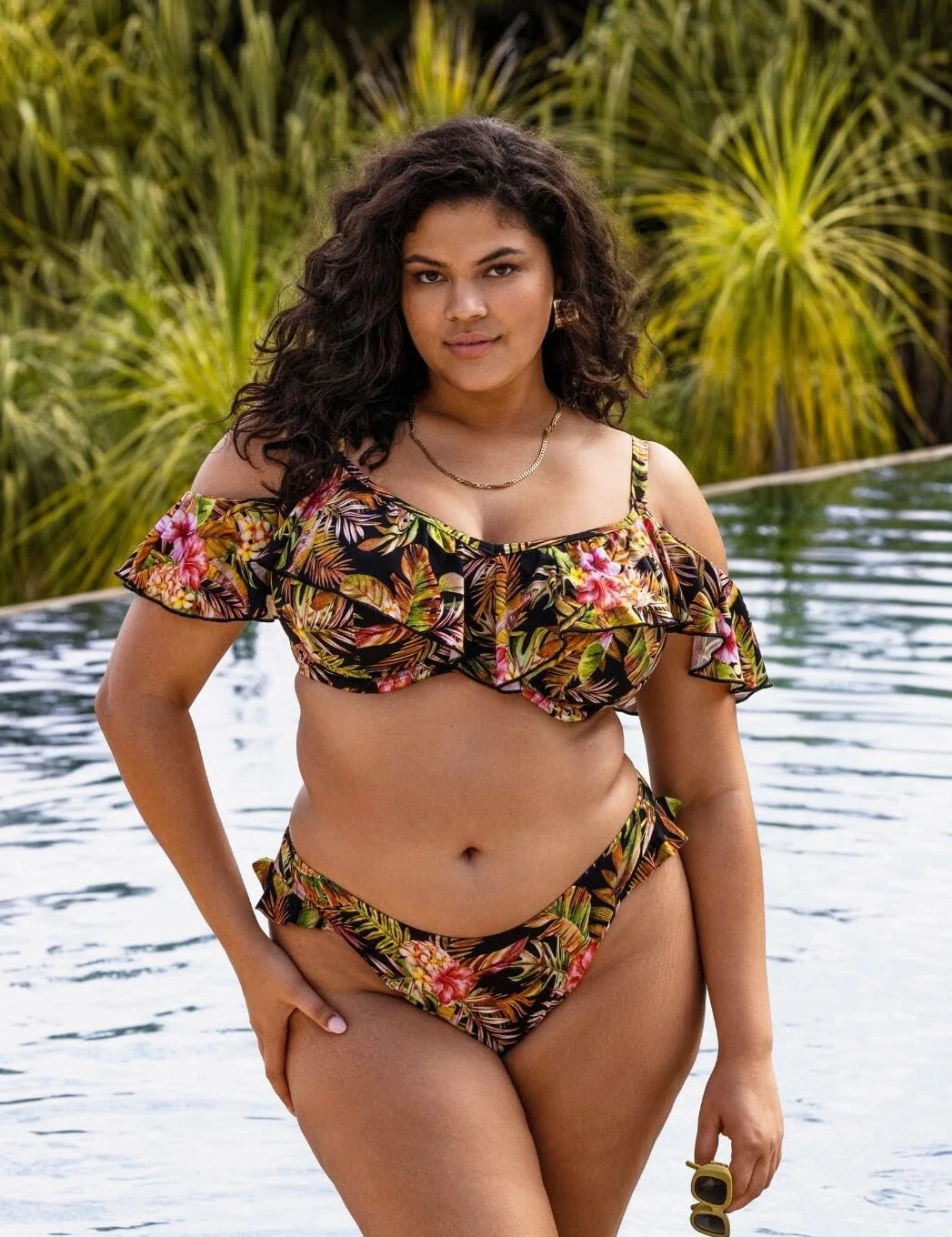 Elomi Damskie majtki bikini Tiger Valley z wysokimi nogawkami, Czarny, 128-Plus