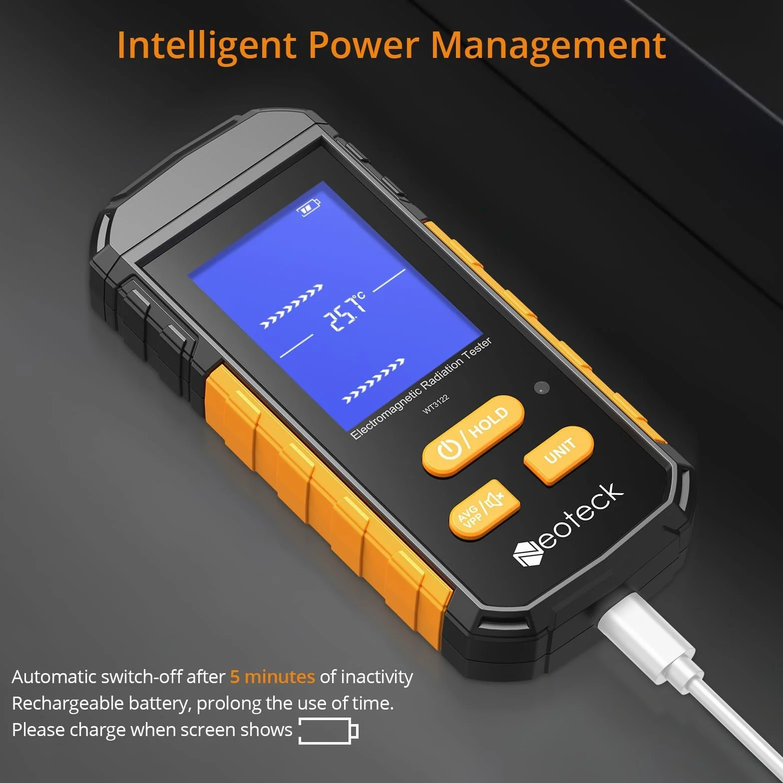 Neoteck Miernik EMF 3 w 1 Akumulator elektromagnetyczny detektor promieniowania z ekranem LCD Licznik promieniowania alarmu akustycznego pola elektrycznego do kuchni, biura, fabryki