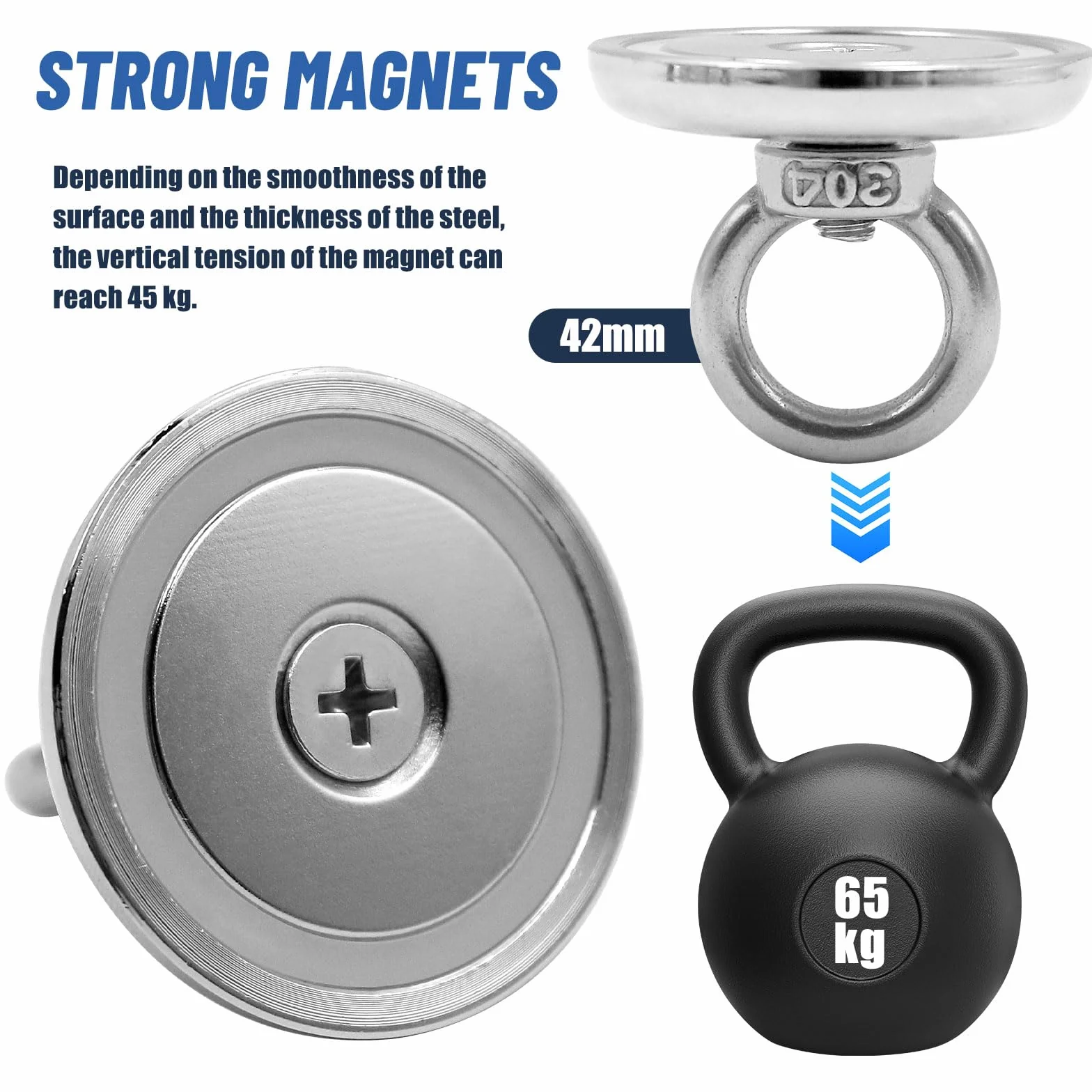 Magnes mocny, siła ciągnąca 65 kg, duży magnes neodymowy, mocny, bardzo silne magnesy, mocne mocne, mocne mocne, magnetyczne łowienie ryb ze śrubami z oczkami, do łowienia ryb w domu, warsztacie,