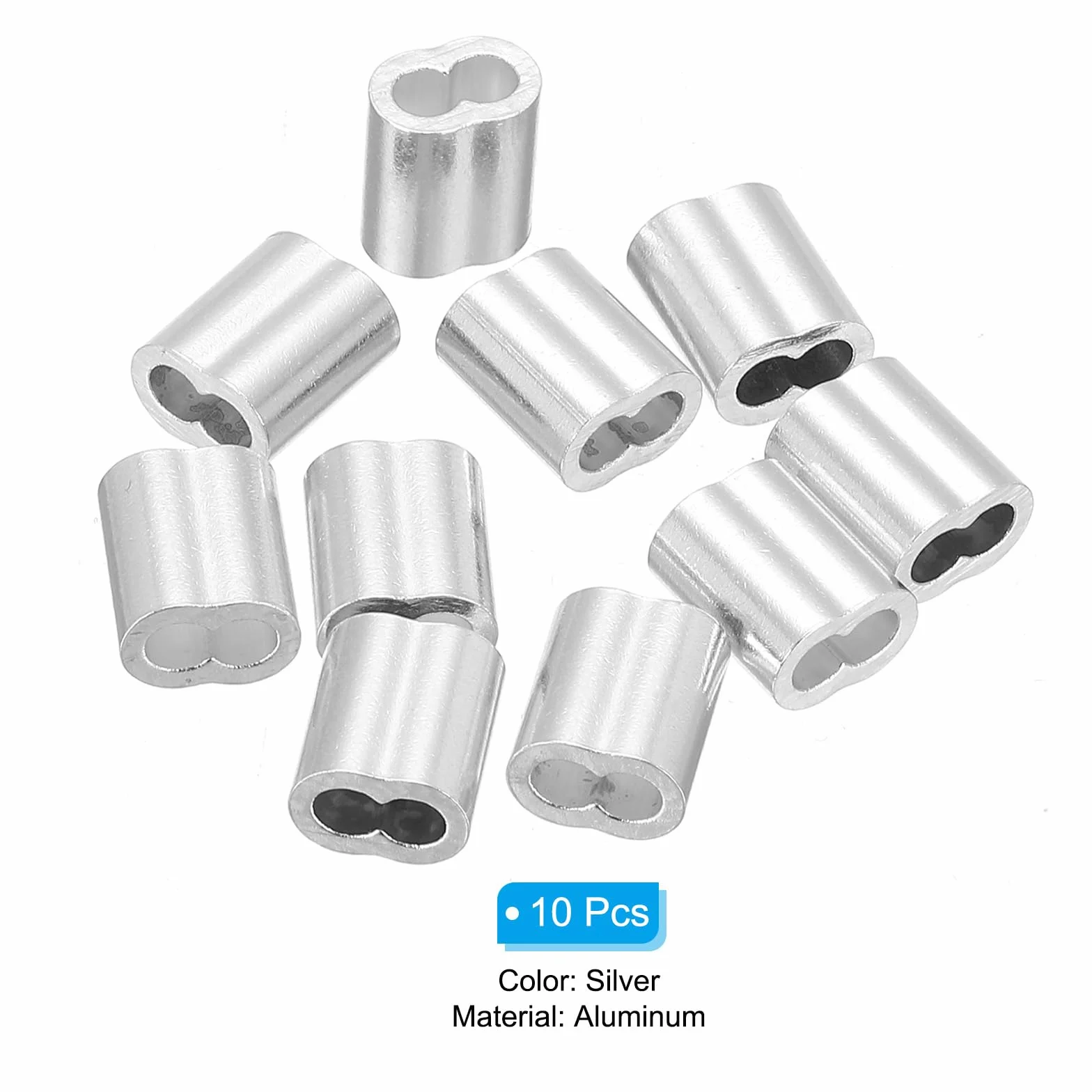 QUARKZMAN 3 mm 1/8" aluminiowa tuleja zaciskowa z podwójnym okuciem do linki drucianej, srebrna 10 sztuk