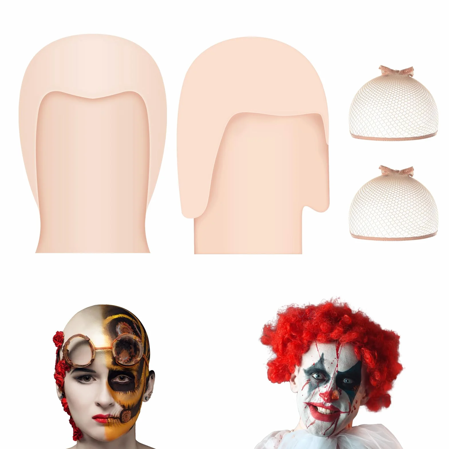 PLULON czepek do łysienia lateksowy dla dorosłych z nakładkami na perukę Halloween Cosplay