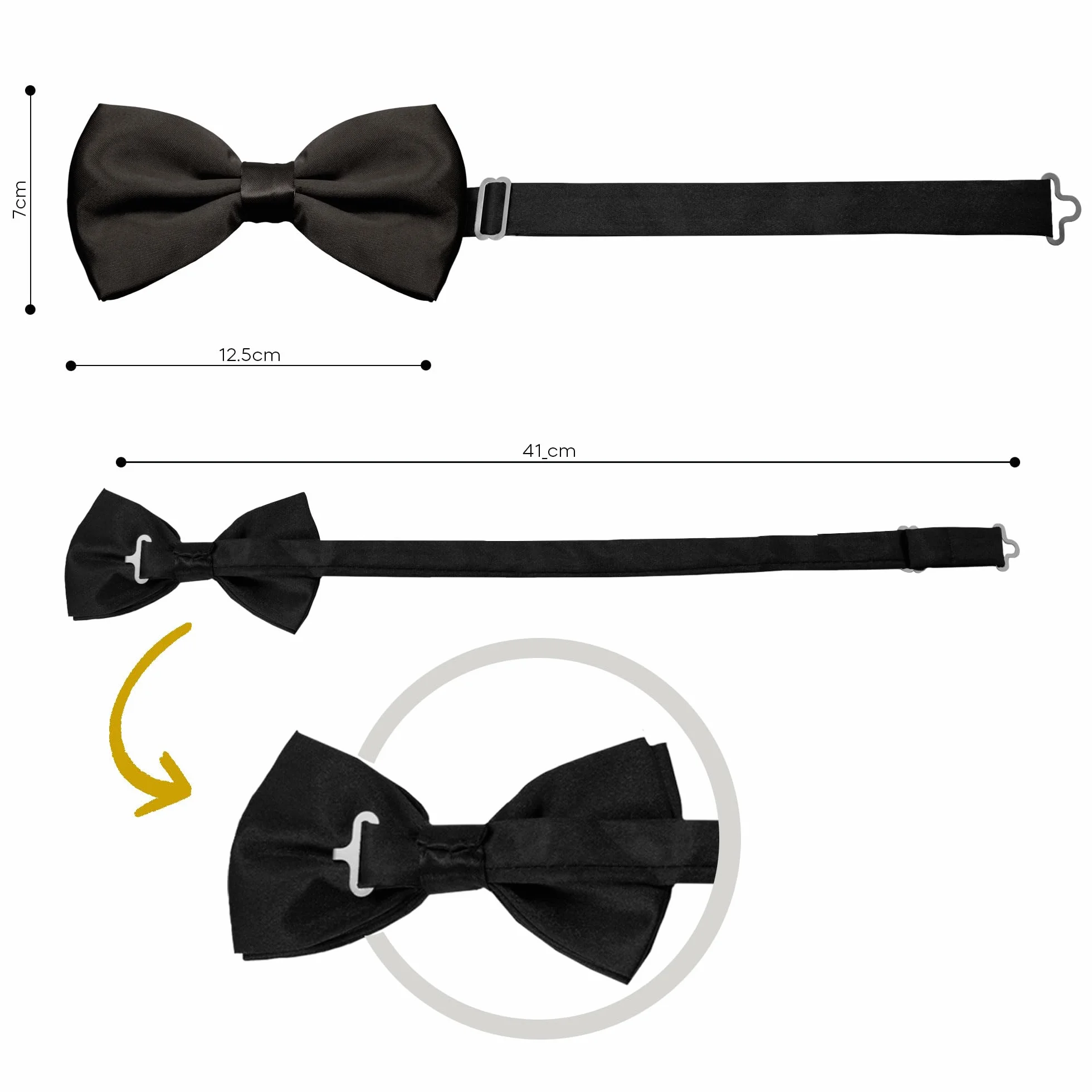 OcioDual Elegancka muszka dla mężczyzn o prostym wzornictwie z regulowanym zapięciem na zatrzask, 12 cm x 6 cm, na uroczystości, imprezy, do pracy, na wesela i imprezy