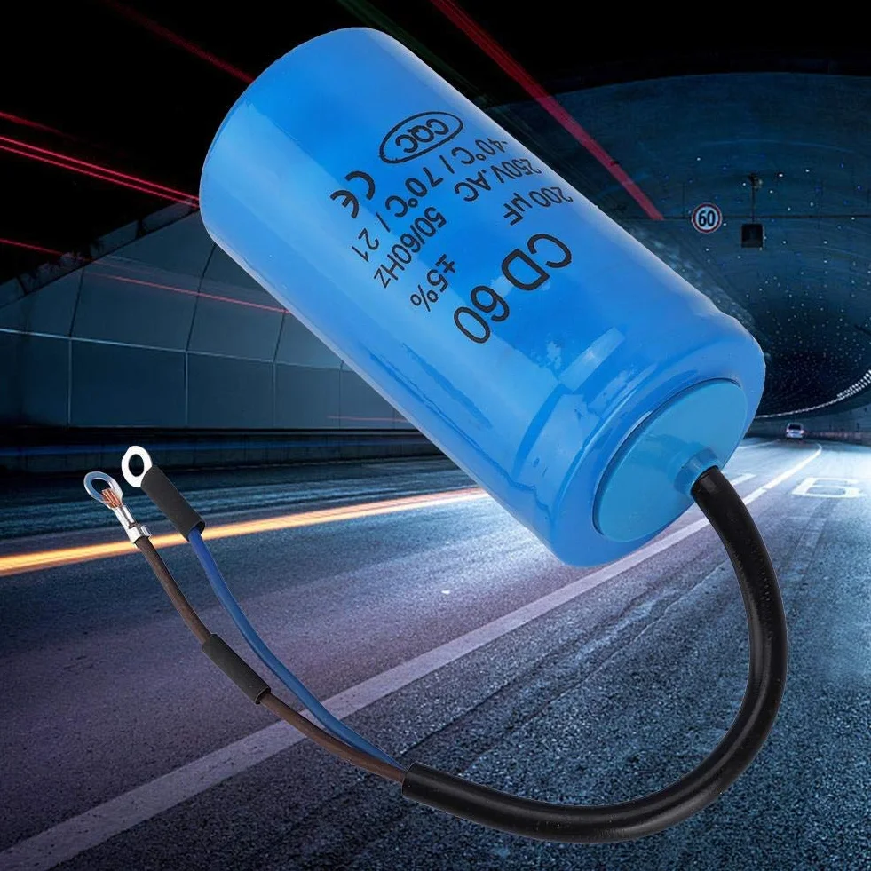 CD60 200uF Uruchom kondensator z przewodem 250VAC 50/60Hz do sprężarki powietrza silnika