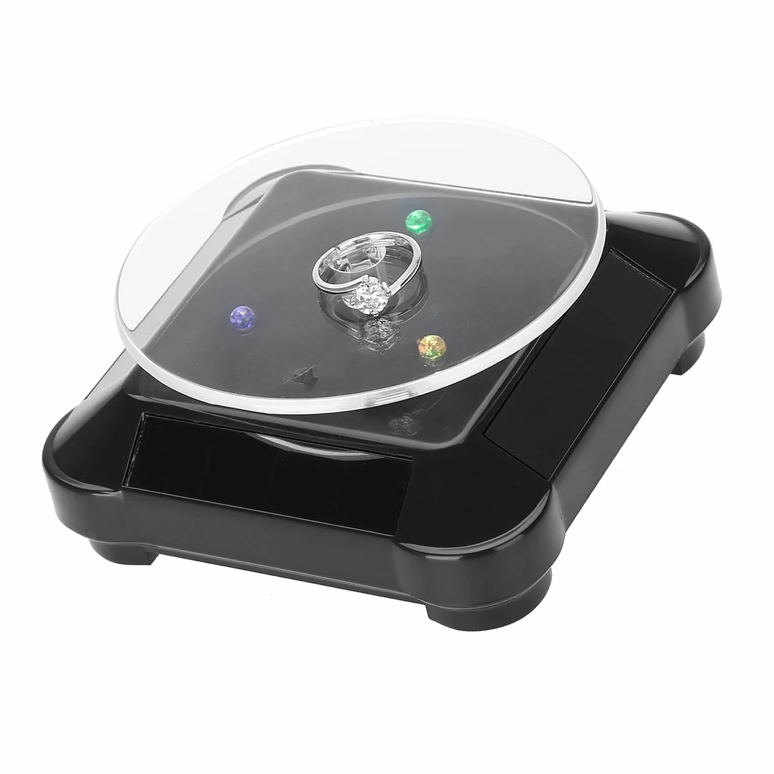 Stojak Solarny, Witryna Solarna 360 Stopni Solarny Gramofon na wystawę Biżuterii Obrotowy Gramofon Zegarek Telefon Stojak na biżuterię Światło LED (TIKATARER6a5ocxv7sb-02)