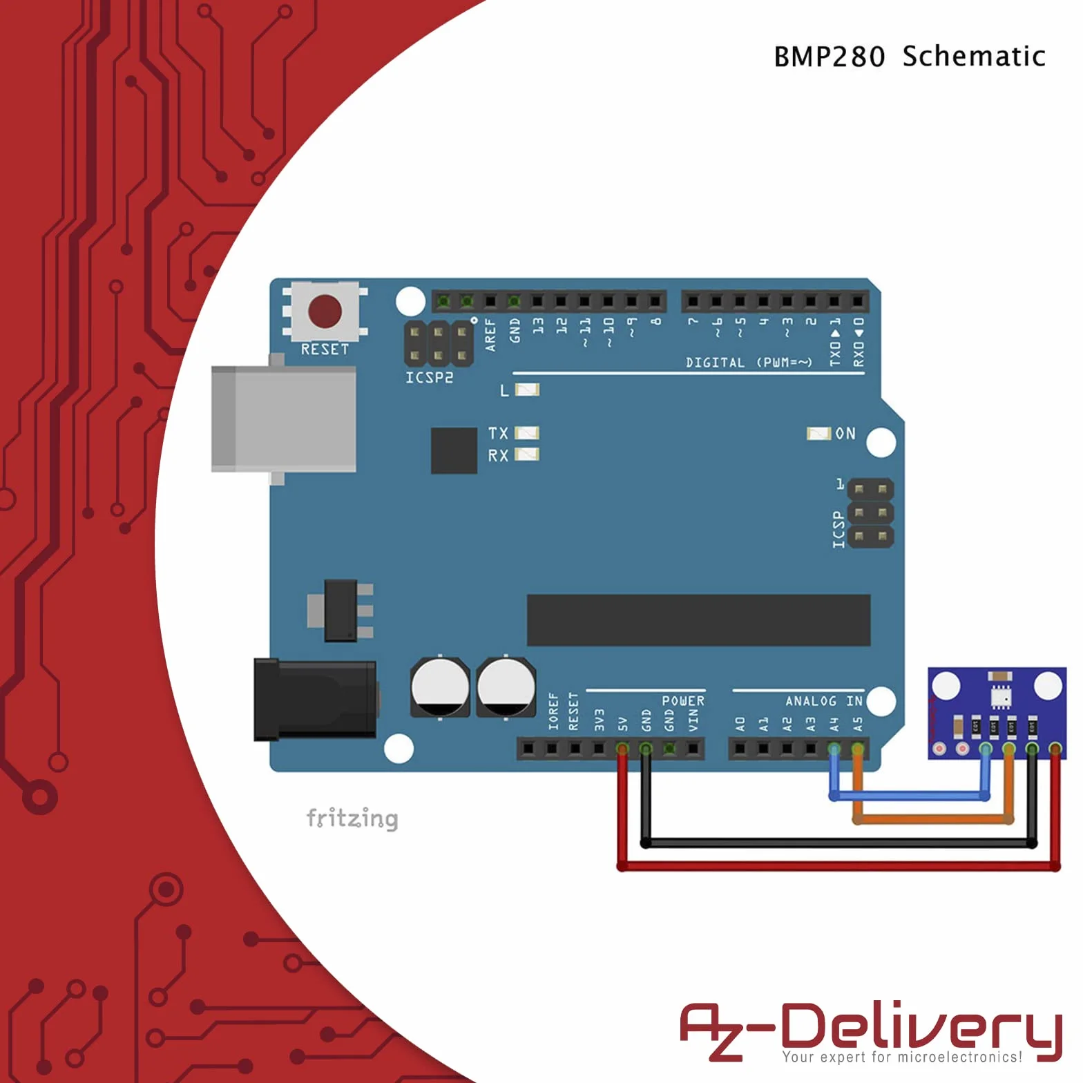 AZDelivery GY-BMP280 Czujnik barometryczny do pomiaru ciśnienia powietrza kompatybilny z Arduino i Raspberry Pi wraz z e-Book!