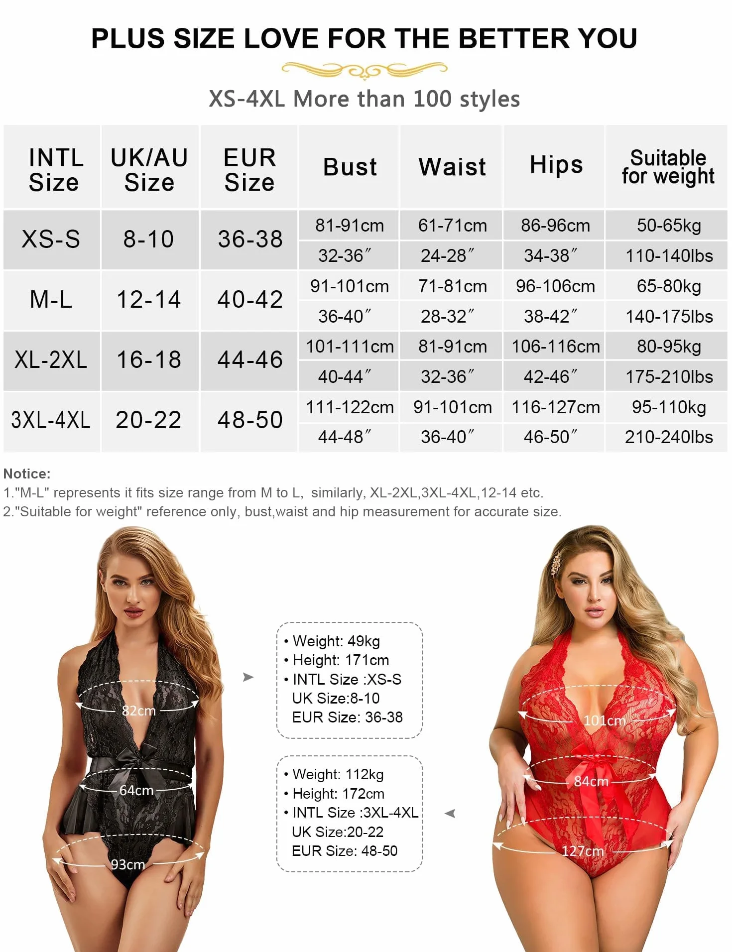 ohyeahlady Damskie koronkowe body typu baydoll, seksowna bielizna Curvy, dekolt w szpic, body z paskiem, bielizna erotyczna, jednoczęściowa, duże rozmiary