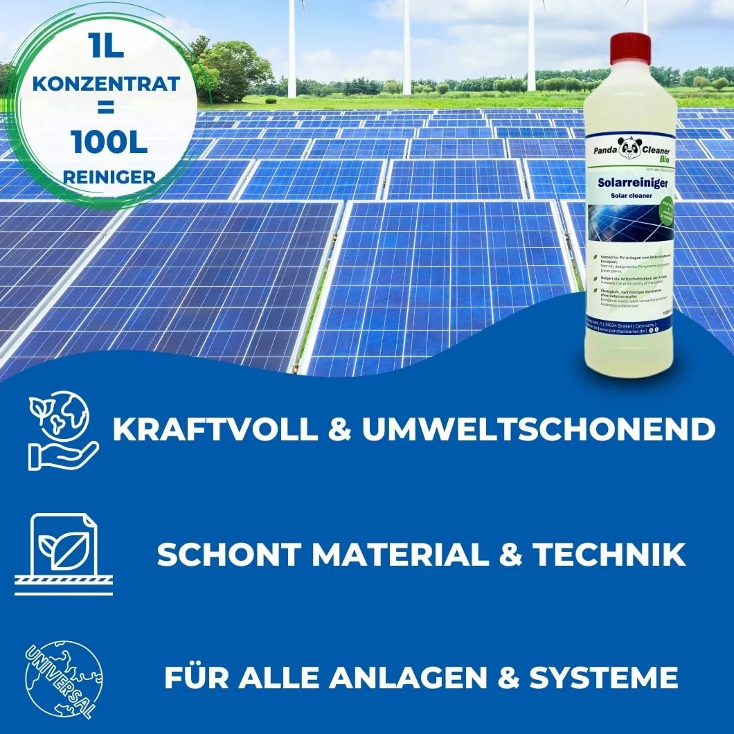 PandaCleaner Bio środek czyszczący – 1 l profesjonalny środek do czyszczenia instalacji solarnych i PV – wysoko skoncentrowany 1:100 do instalacji solarnych, modułu fotowoltaicznego, panelu