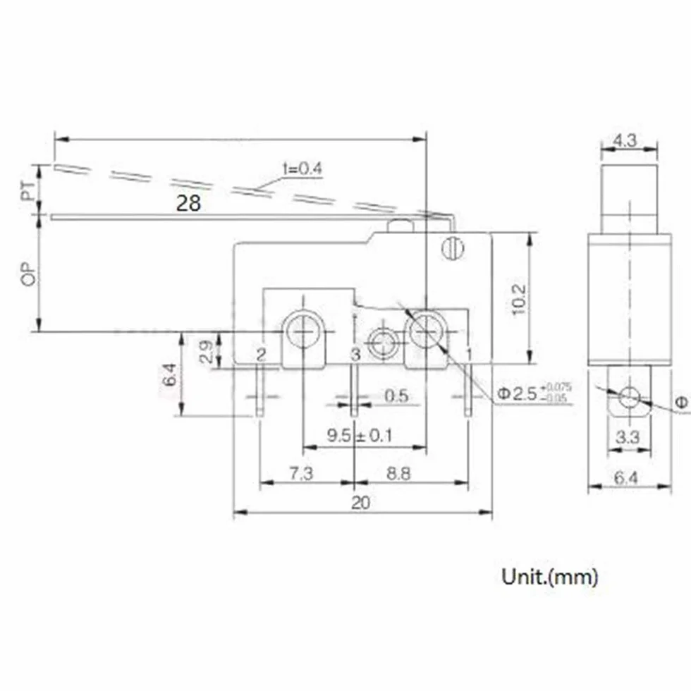 20-pak mikro przełącznik ograniczeniowy ramię dźwigni długie 28 mm SPDT 3 bolce 3 zaciski przełącznik chwilowy 5A 125 250 V AC dla Arduino