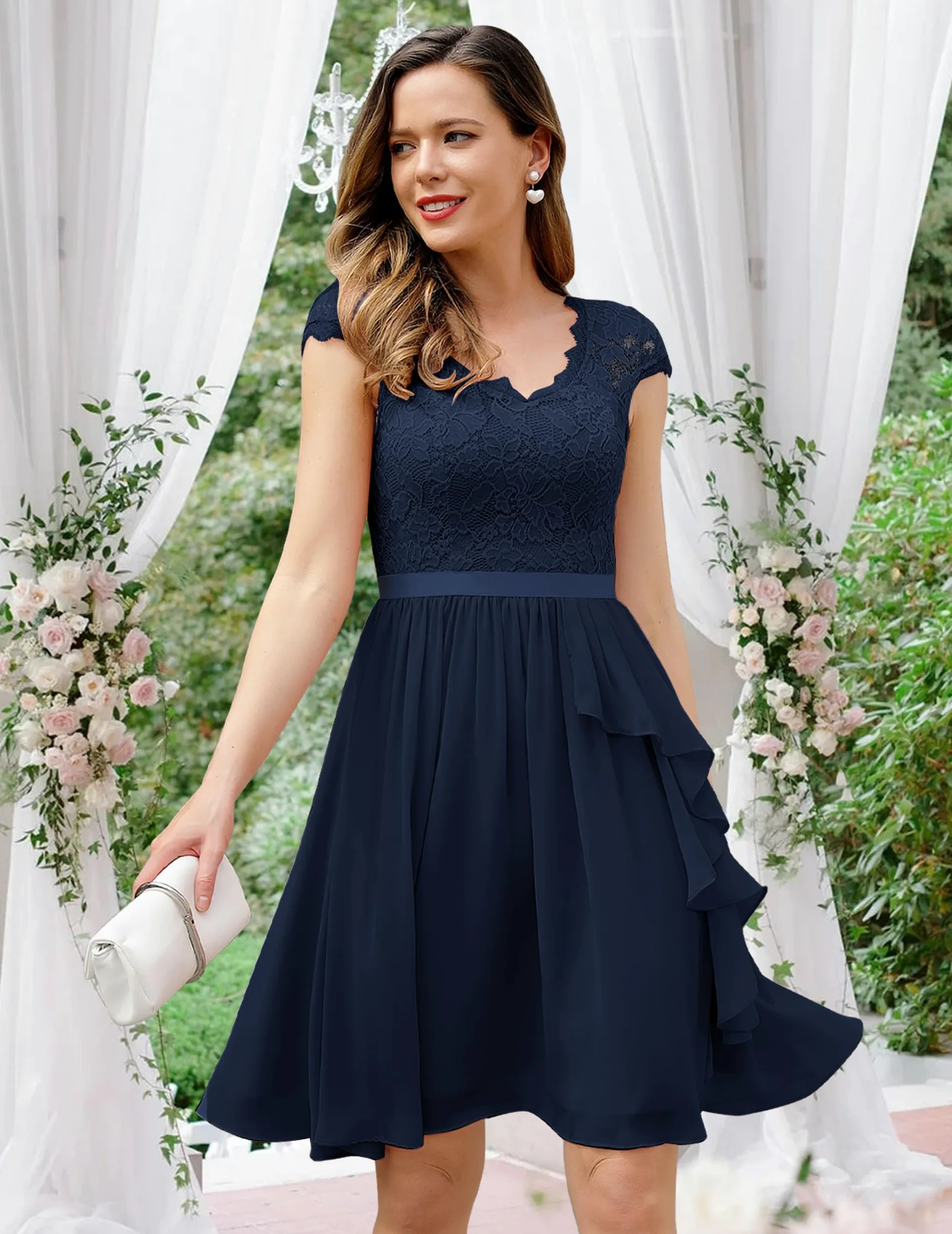 Wedtrend Elegancka sukienka koktajlowa, damska, wieczorowa, na wesele, elegancka, linia A, z falbankami
