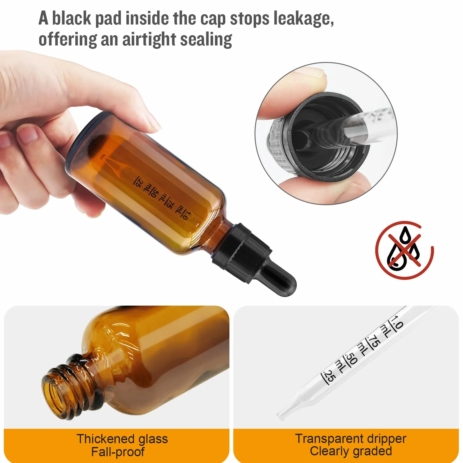 Butelka z Pipetą, 6 Szt. 50 ml, Apteczna, z Lejkiem, Naklejką i Etykietą, z Brązowego Szkła, Kroplomierz Na Olejki Eteryczne, Perfumowane, Aromaterapię