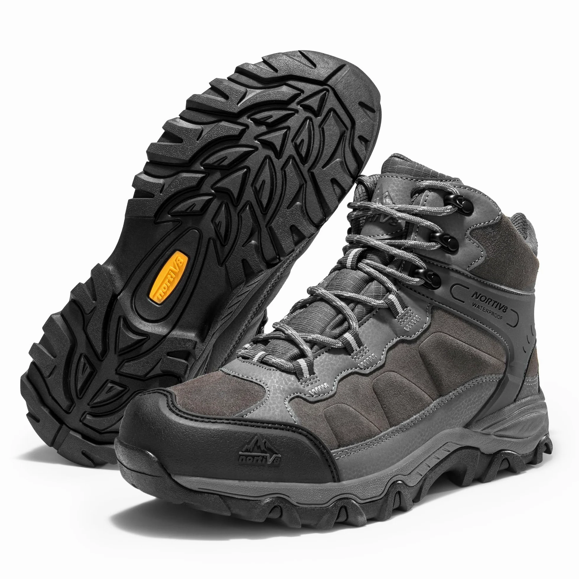 NORTIV 8 Męskie wodoodporne buty turystyczne outdoorowe Mid Trekking Backpacking Buty alpinistyczne JS19004M, ciemnoszary, 12 UK Wide
