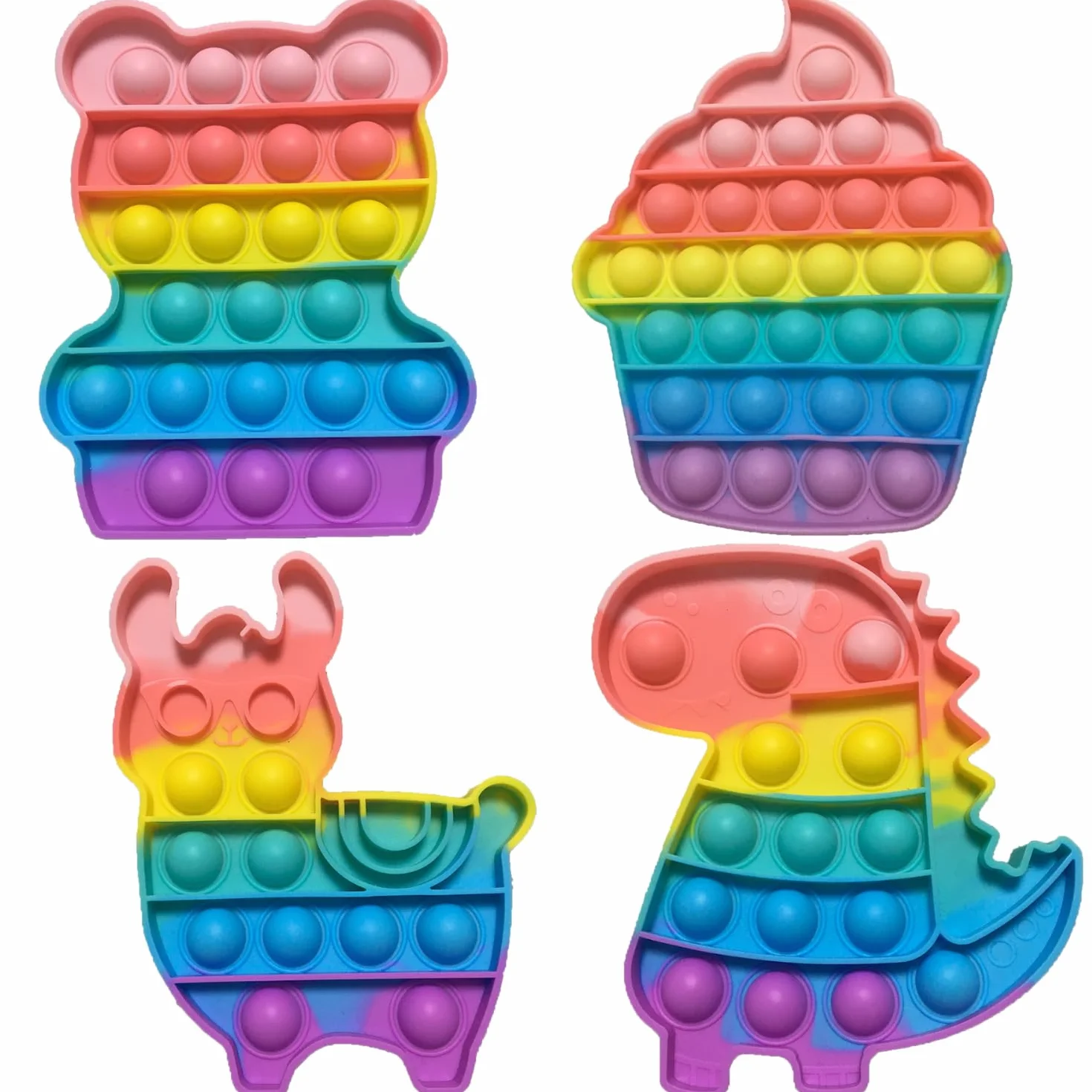 4PCS Pop Bubble Fidget Zabawki Zestaw, Push Rainbow Poppet Sensory Fidget zabawka, Dinozaur, Niedźwiedź, Alpaka, Lody niepokój Stres Relief, Favors Torby Filler Prezent dla dzieci Dorosłych