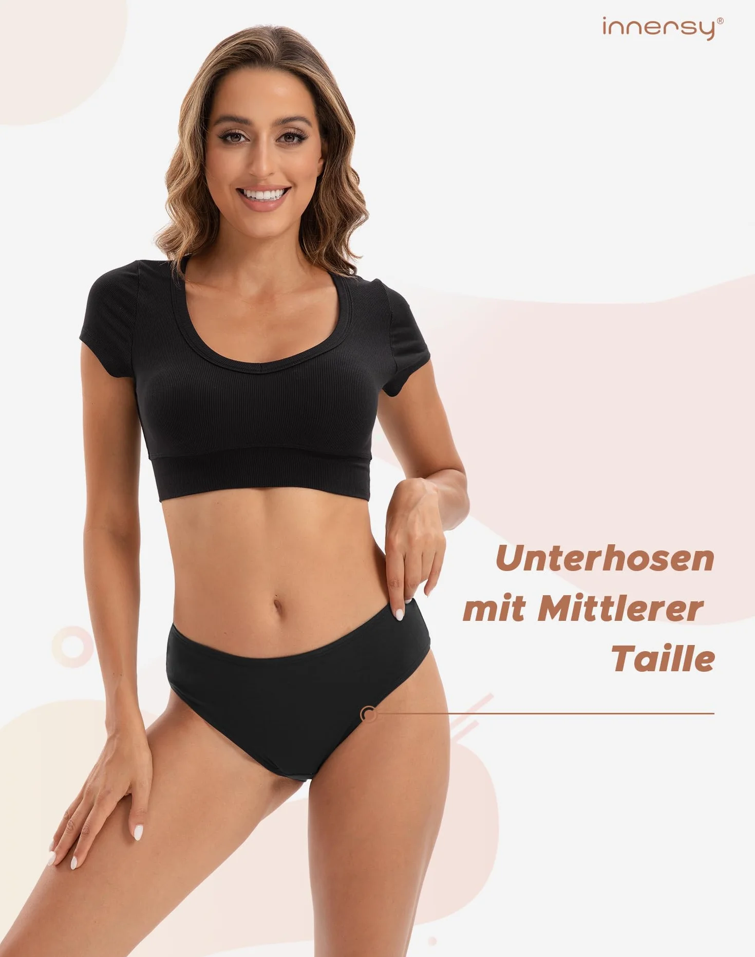INNERSY Majtki damskie, bawełna, średnia talia, hipsterska, bielizna damska, bikini, 6 sztuk w opakowaniu
