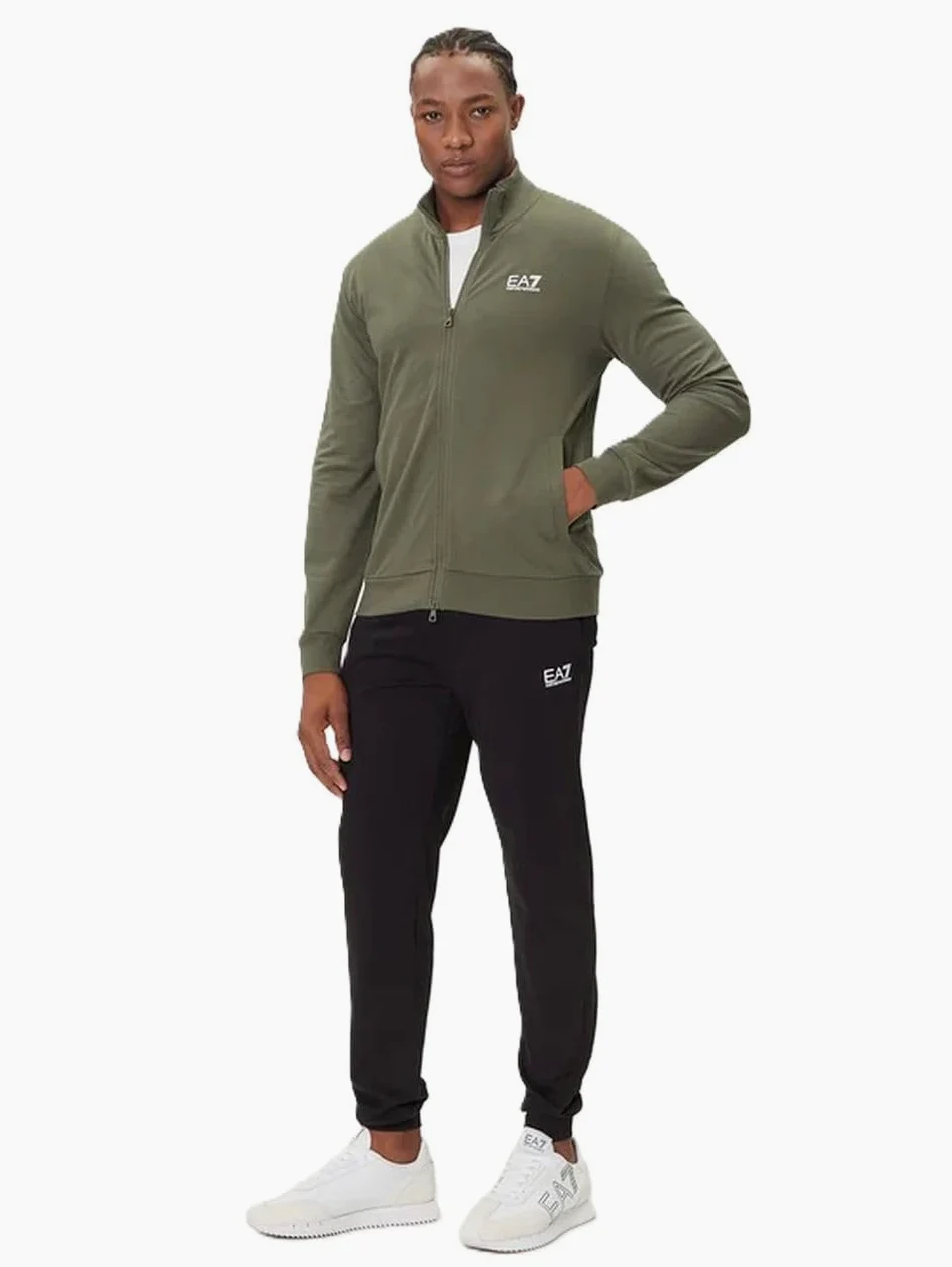 EA7 Męski Dres Z Logo Na Klatce Piersiowej I Zamkiem Błyskawicznym, Black