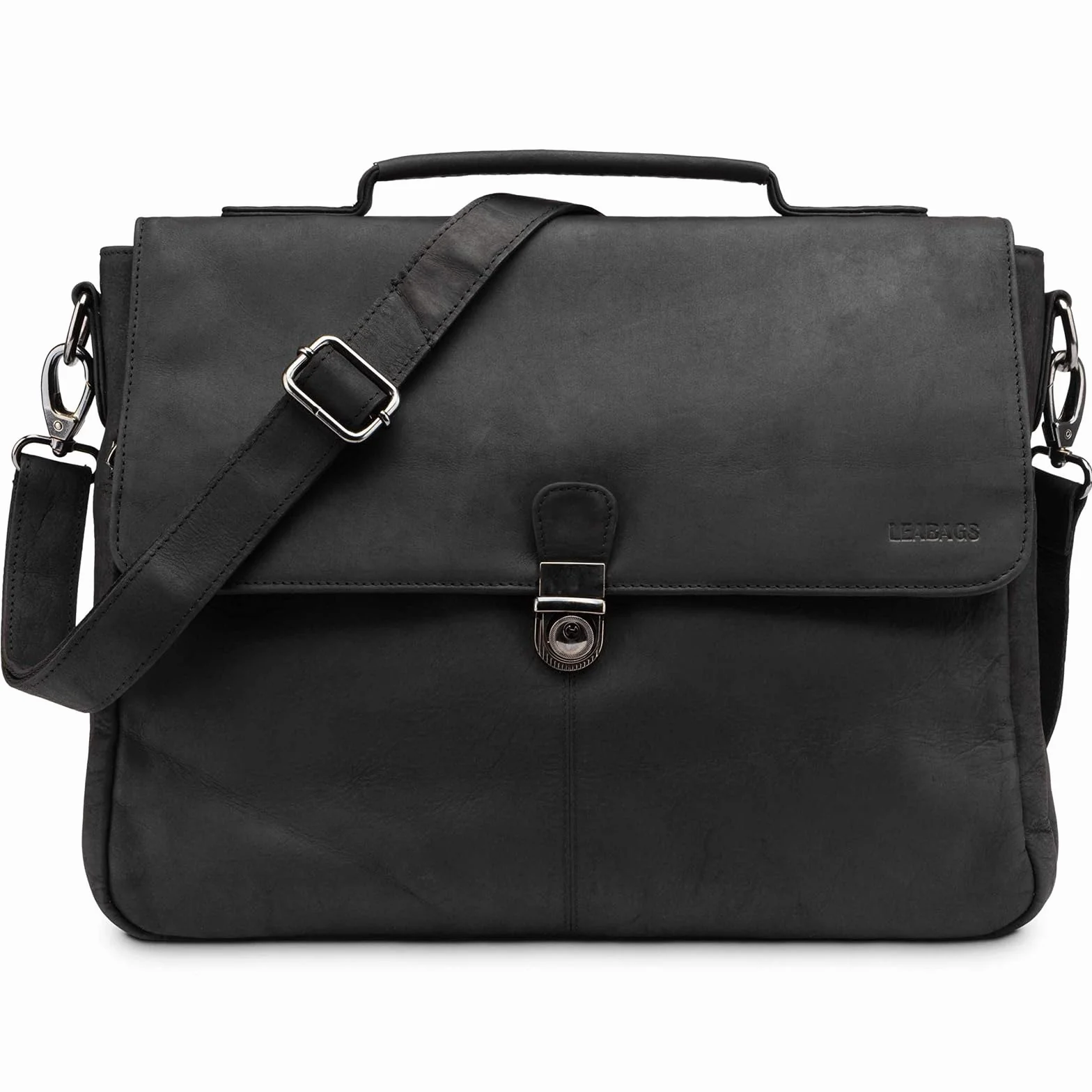LEABAGS Skórzana torba na ramię męska, aktówka w stylu vintage, torba listonoszka na laptopa o przekątnej ekranu 15", torba na ramię z paskiem na ramię, skórzana torba na notebooka, torba robocza