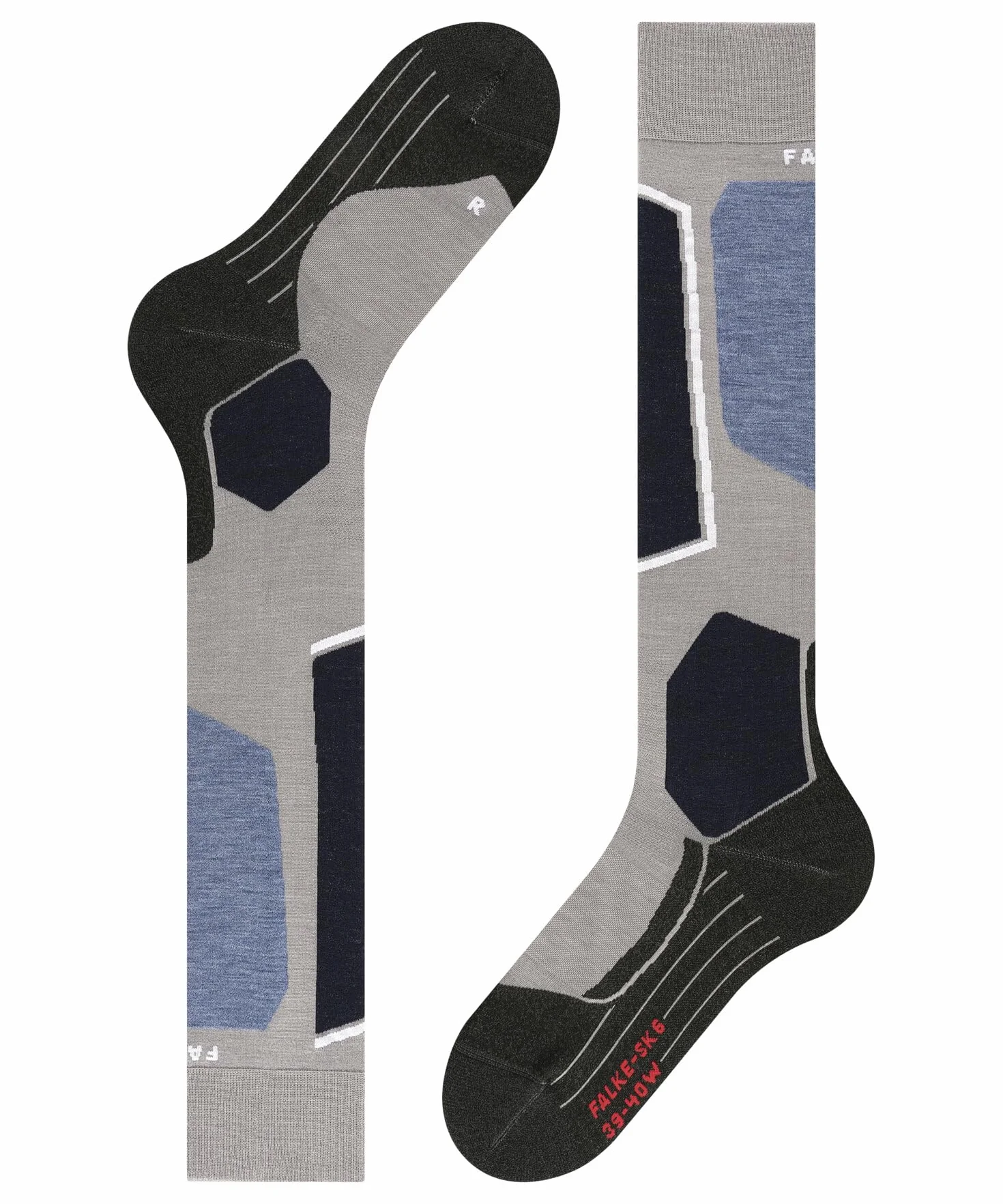FALKE Kobiety Skarpety narciarskie SK6 Pro W Kh Wełniany materiał funkcjonalny Lyocell ciepłe supercienkie1 Para, Szary Mid Grey Melange 3539, 39-40