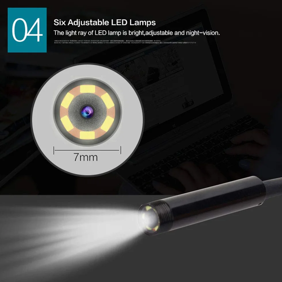 Endoskop, obiektyw szerokokątny 7 mm 2 m wodoszczelny 6 LED android endoskop mini USB cable endoscope