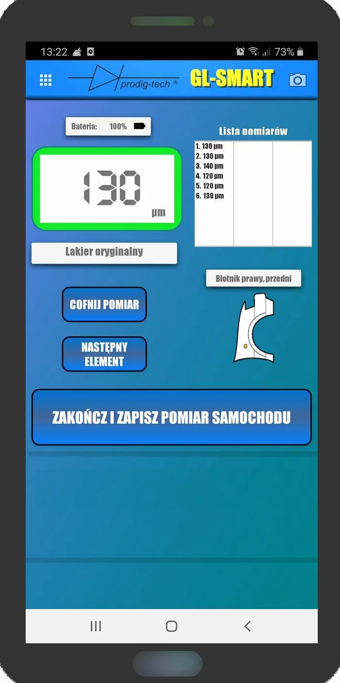 Miernik grubości lakieru GL-SMART-S (PL/EN/DE) | Aplikacja mobilna Android, iOS | Sonda na przewodzie - dociskowa | Grubościomierz lakieru samochodowego | Tester lakieru | Miernik grubości farby na samochodzie | Stal, stal ocynkowana, aluminium | Asystent