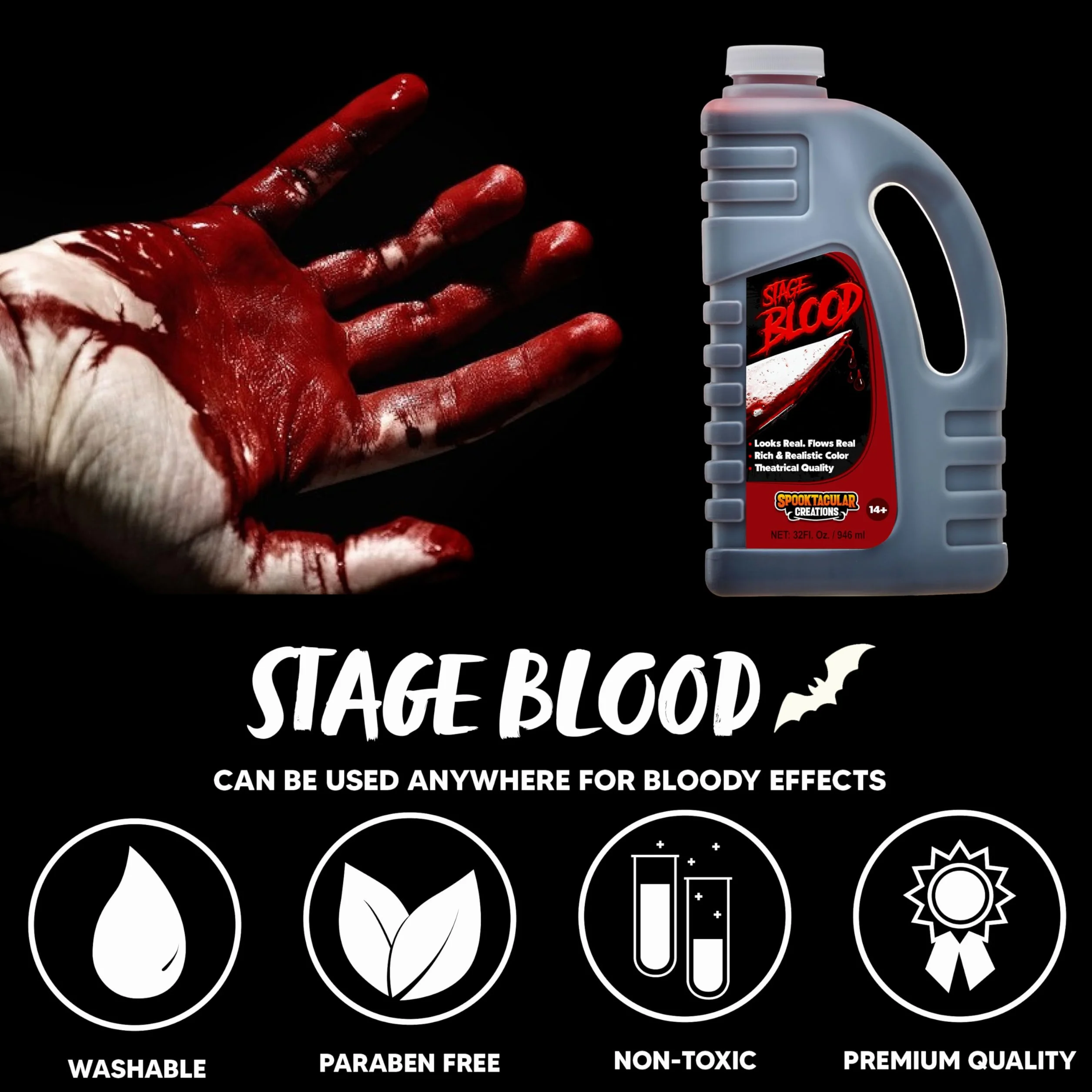 Spooktacular Creations 946 ml butelka ze sztuczną krwią na kostiumy na Halloween, zombie, wampira i potwora, 900 ml