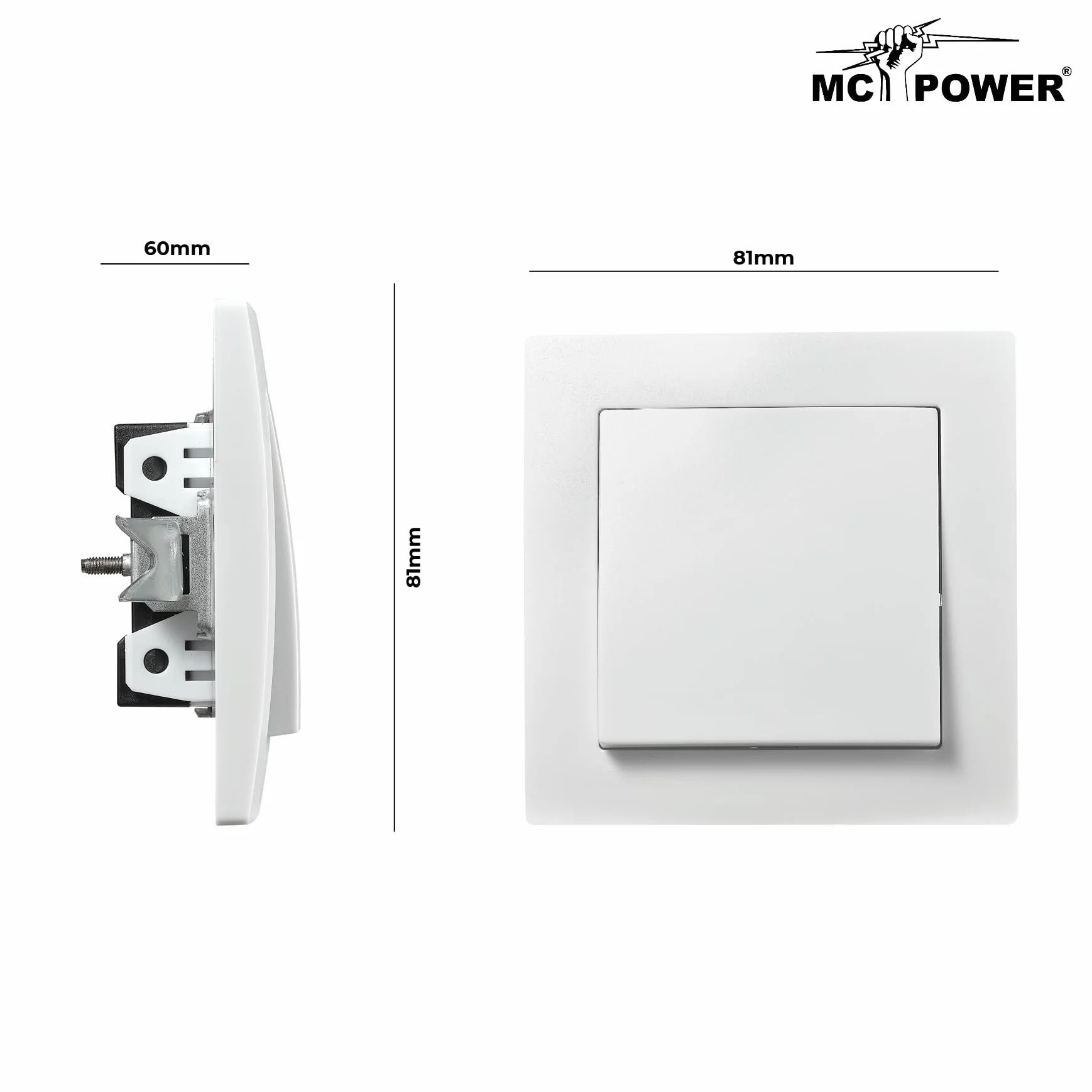 McPower Przełącznik zmienny | Flair | podtynkowy włącznik światła, przełącznik kołyskowy 230 V ~/10 A, zaciski śrubowe, przyłącze do zacisków, biały, matowy