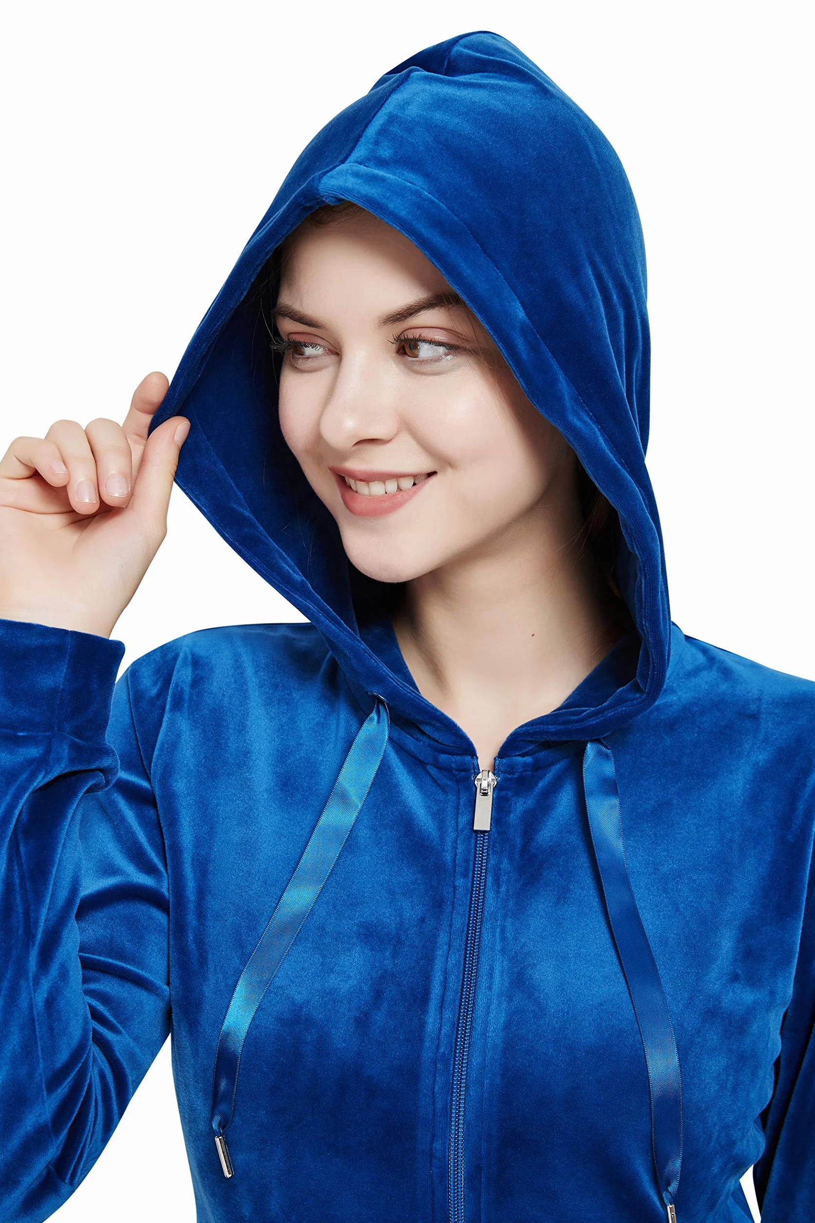 Woolicity Damski welurowy dres sportowy 2-częściowy zamek bluza z kapturem spodnie