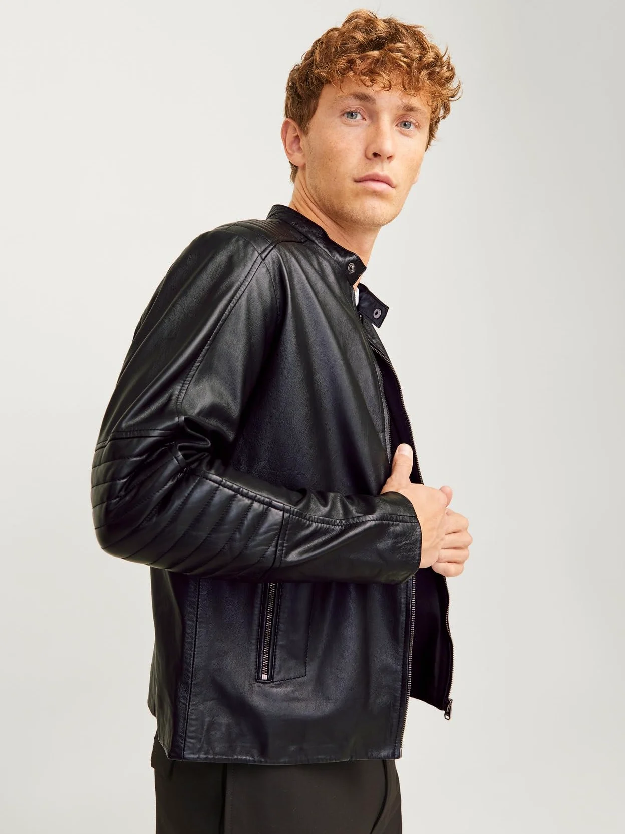 JACK & JONES Jjeliam Lamb Noos-Krótka skórzana kurtka, czarna, XXL męska, Czarny (Black), XXL