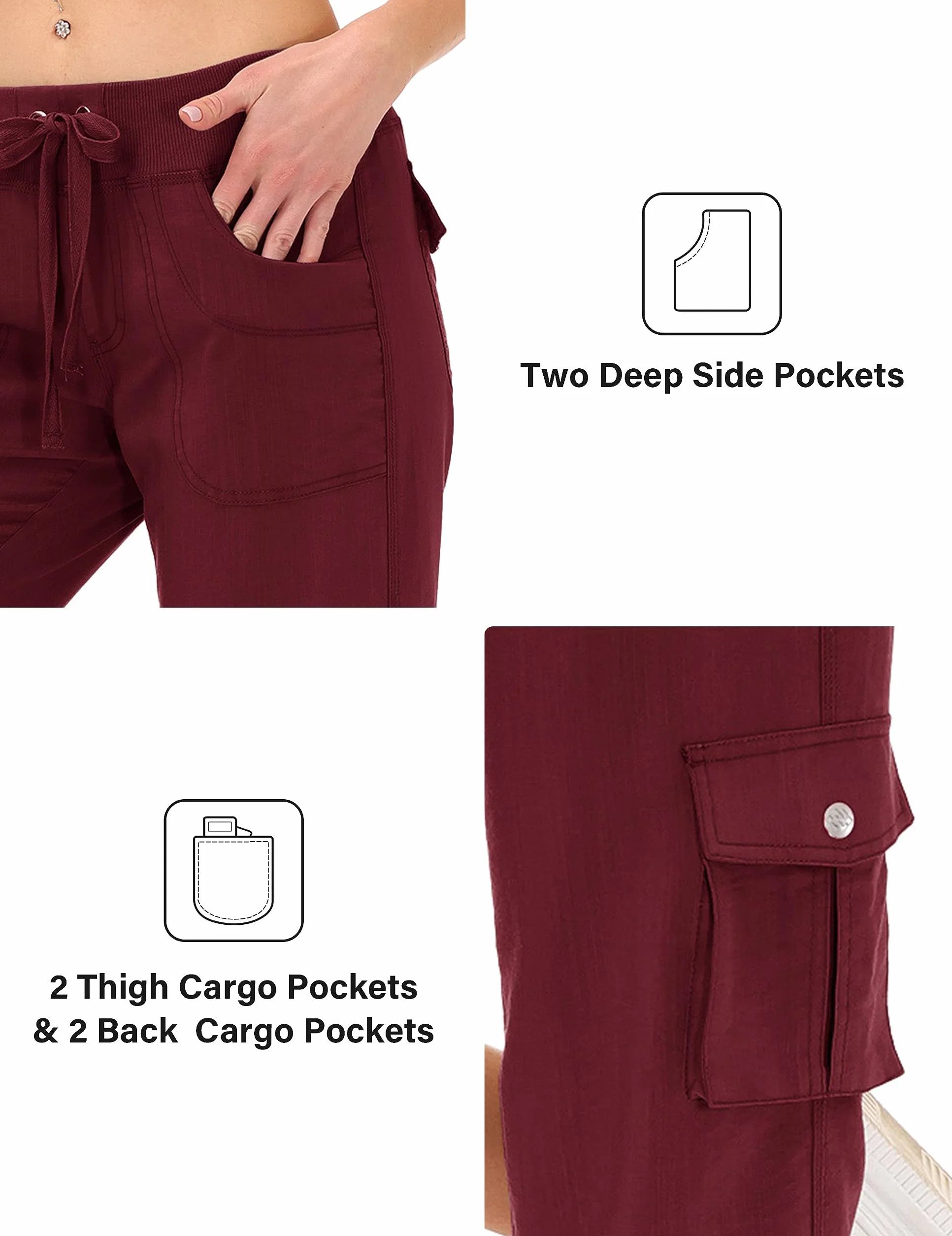 JINSHI Spodnie damskie cargo 3/4 Capri trekkingowe z wieloma kieszeniami