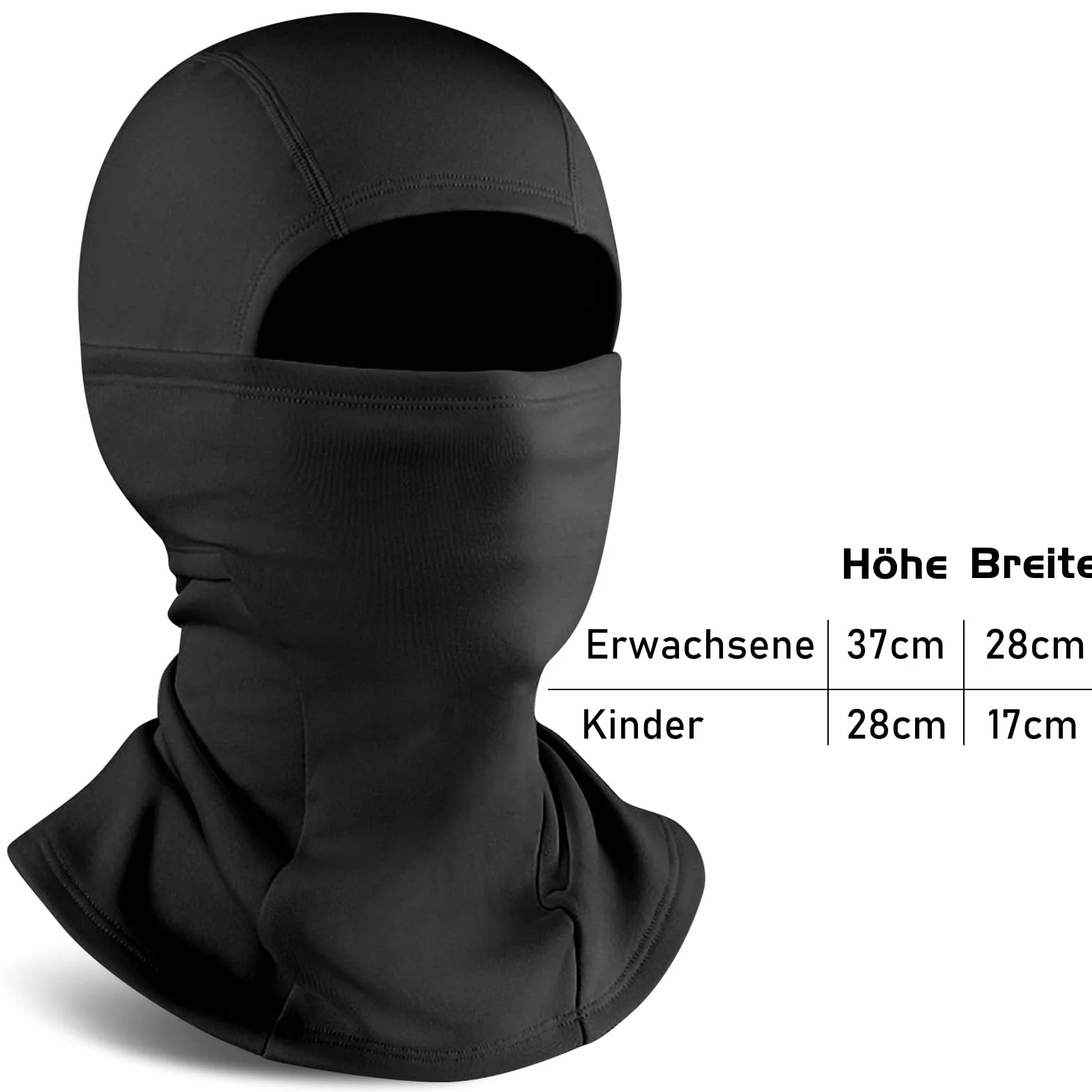 Kominiarka narciarska, maska narciarska, dla dzieci, chłopców, dziewczynek, na zimę, jesień, wiatroszczelna kominiarka motocyklowa na narty, snowboard, rower, czarna, czarny, 3XS-S