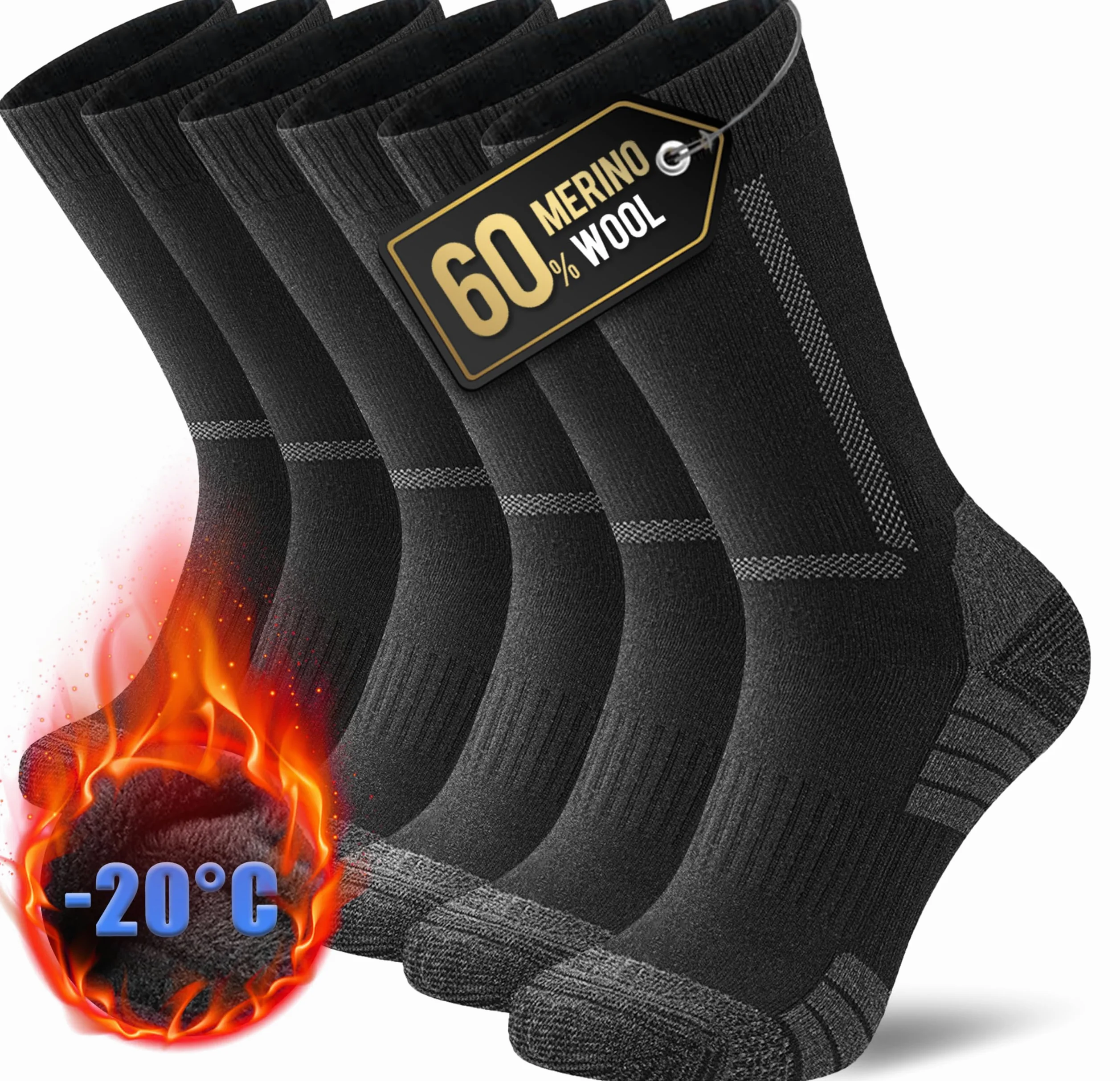 YESWEL 3 Pary Merino Skarpet Trekkingowych Dla Mężczyzn i Kobiet, 60% Wełna Merino Skarpety Termiczne, Zimowe Skarpety Zewnętrzne Z Amortyzacją Na Trekking i Sport