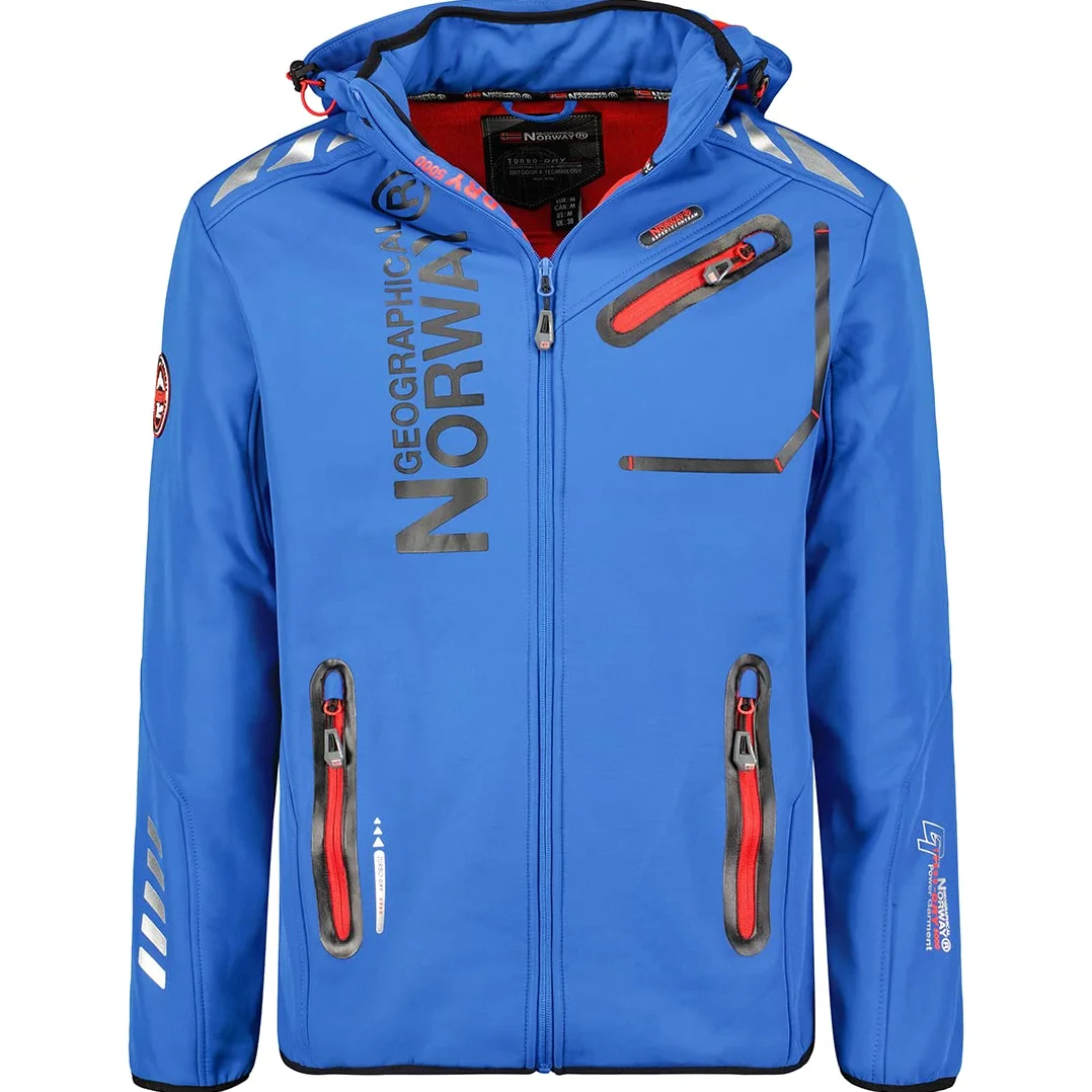 Geographical Norway Royaute Men Męska kurtka softshellowa z kapturem, wodoodporna, taktyczna, wiatroszczelna, outdoorowa - turystyka narciarska, jesień, zima, wiosna (królewski błękit, M)