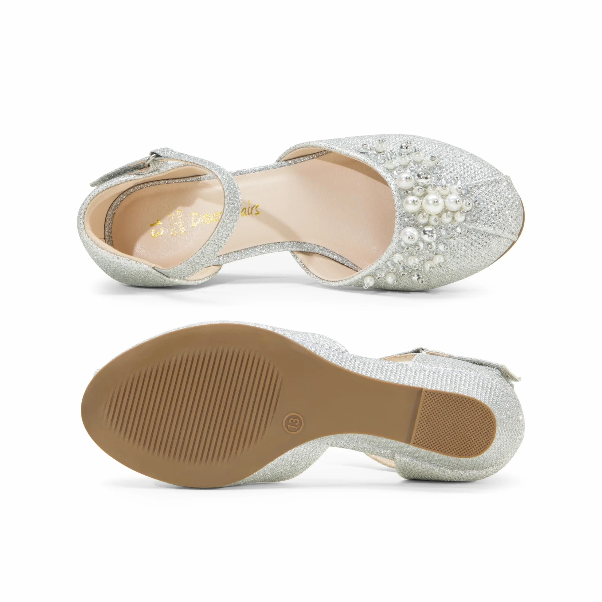 DREAM PAIRS Dziewczęce buty do sukienki maluch małe duże dziewczynki obcasy niskie koturny czółenka z perłami stras dla dziewczynki kwiat księżniczka wesele