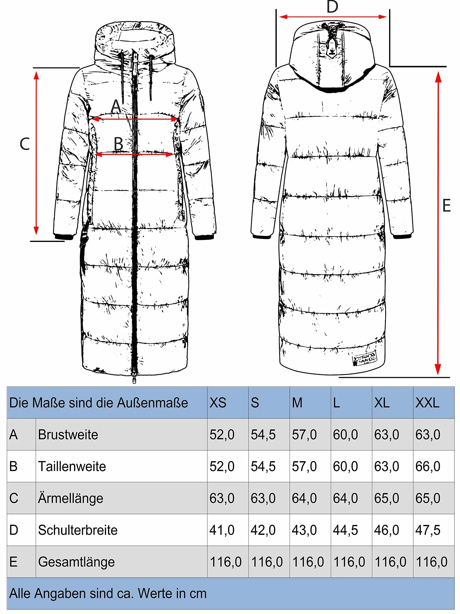 Navahoo Damski ciepły zimowy płaszcz pikowany z kapturem Anioł przytulanka XS-XXL