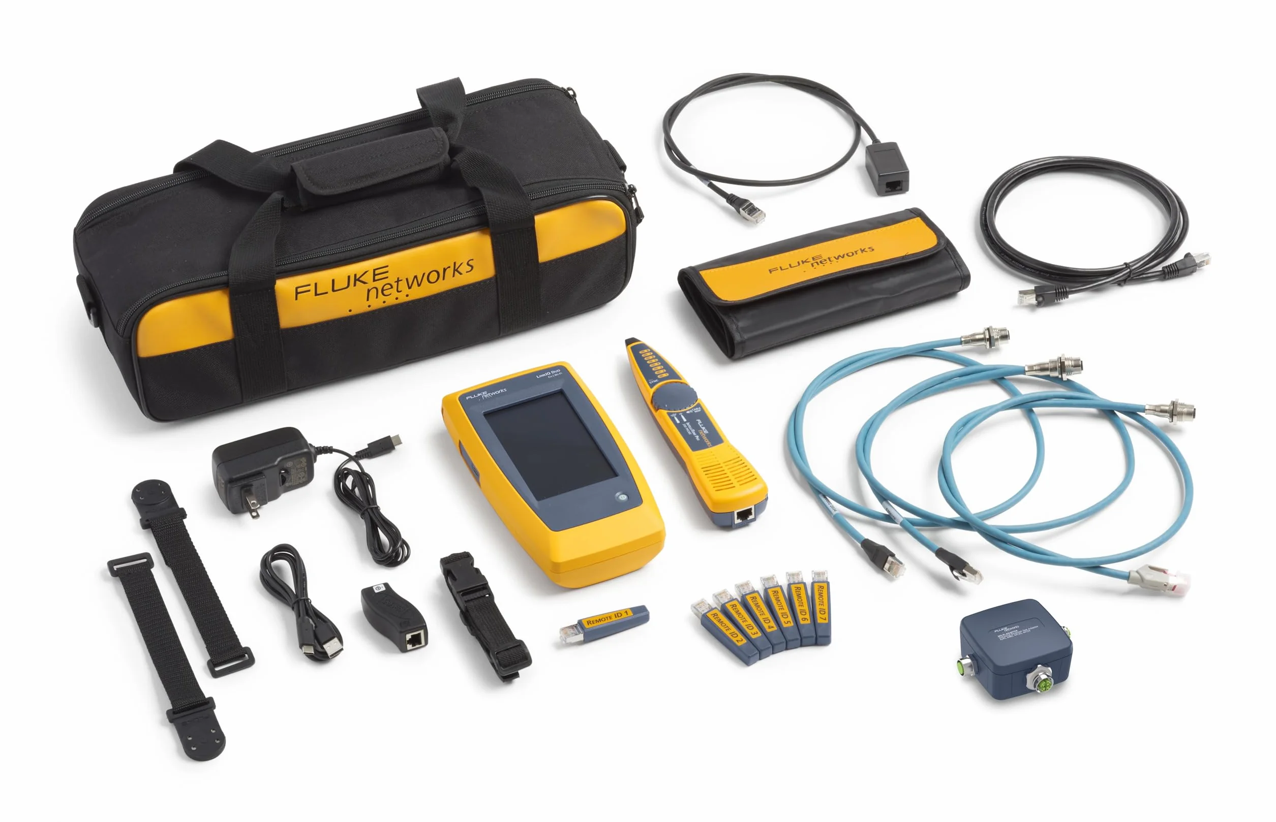 Fluke Networks LinkIQ™ 200 DUO tester kabli, sieci i WiFi z przemysłowym zestawem Ethernet, zestawem zdalnego identyfikatora i śledzeniem dźwięku, wersja EU